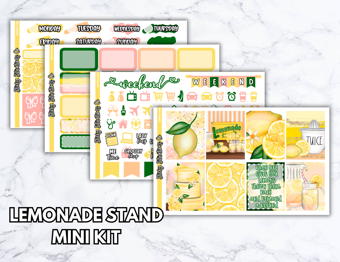 Lemonade Stand Mini Vertical Planner Sticker Kit – Fun and Bright Matte Stickers for Weekly Layouts | Perfect for Summer Planning