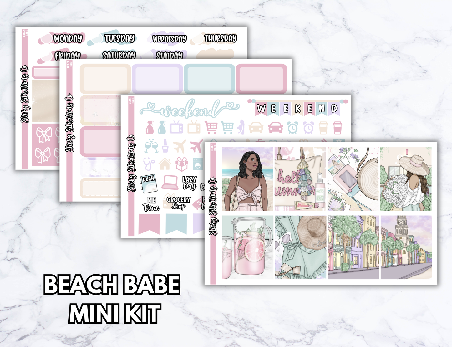 Beach Babe Mini Vertical Planner Sticker Kit – Fun and Bright Matte Stickers for Weekly Layouts | Perfect for Summer Planning