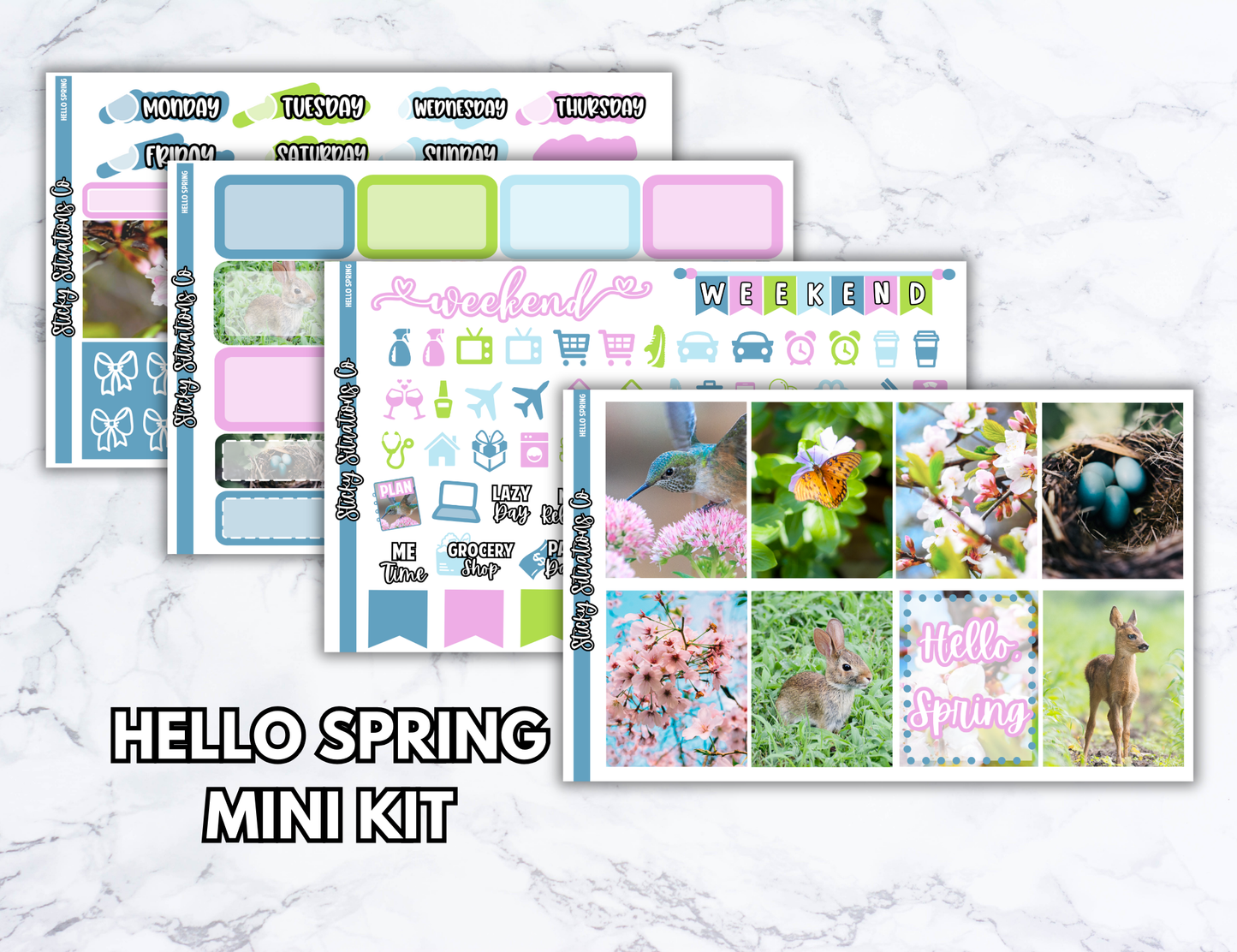 Hello Spring Mini Vertical Planner Sticker Kit – Fun and Bright Matte Stickers for Weekly Layouts | Perfect for Spring Planning