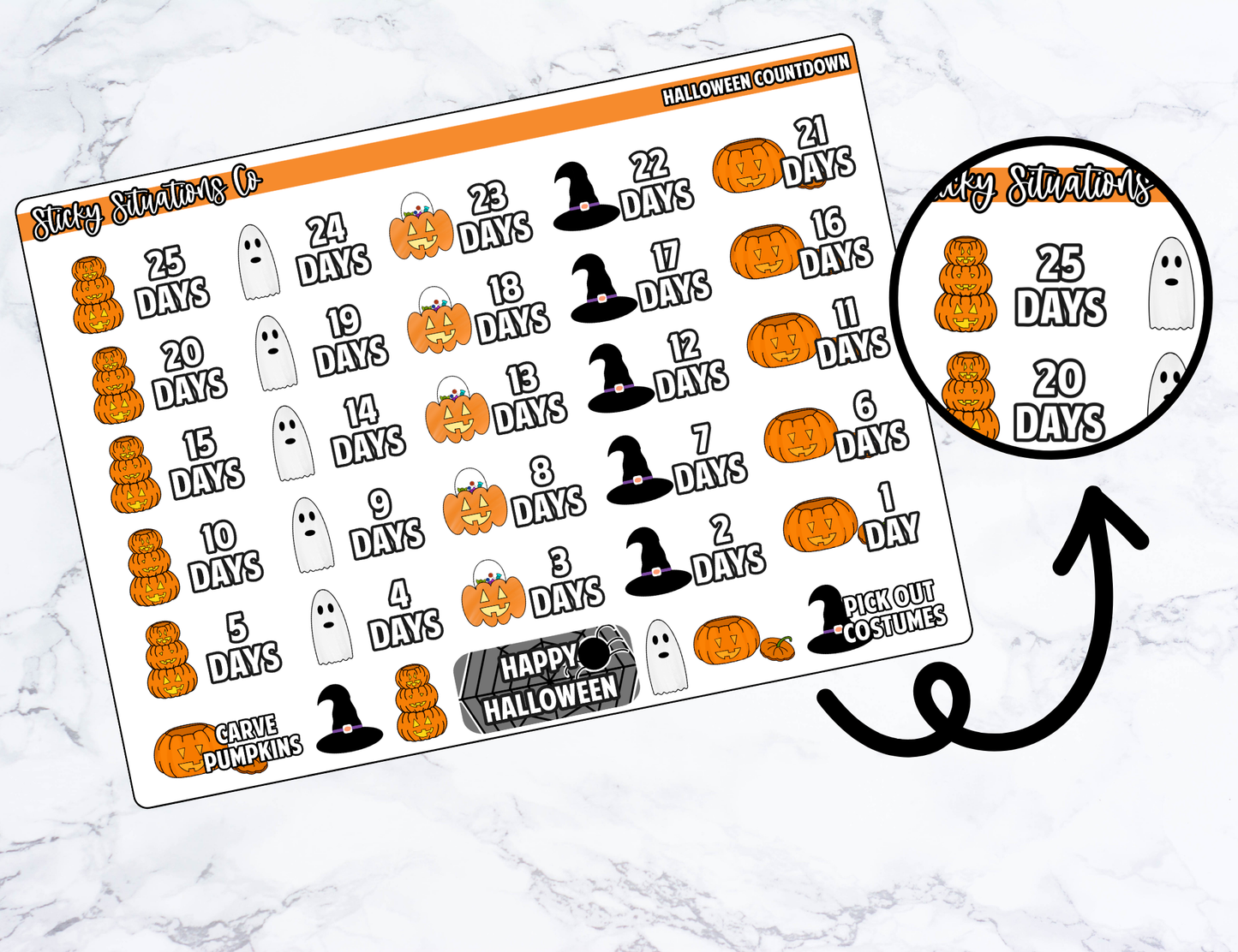 Halloween Countdown Planner Sticker Sheet – Functional & Decorative Stickers for All Planners | Matte Paper, Easy to Use