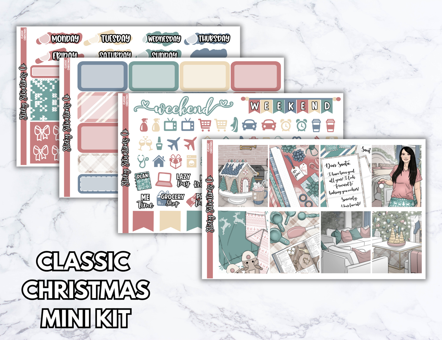 Classic Christmas Mini Vertical Planner Sticker Kit – Fun and Bright Matte Stickers for Weekly Layouts | Perfect for Christmas Planning