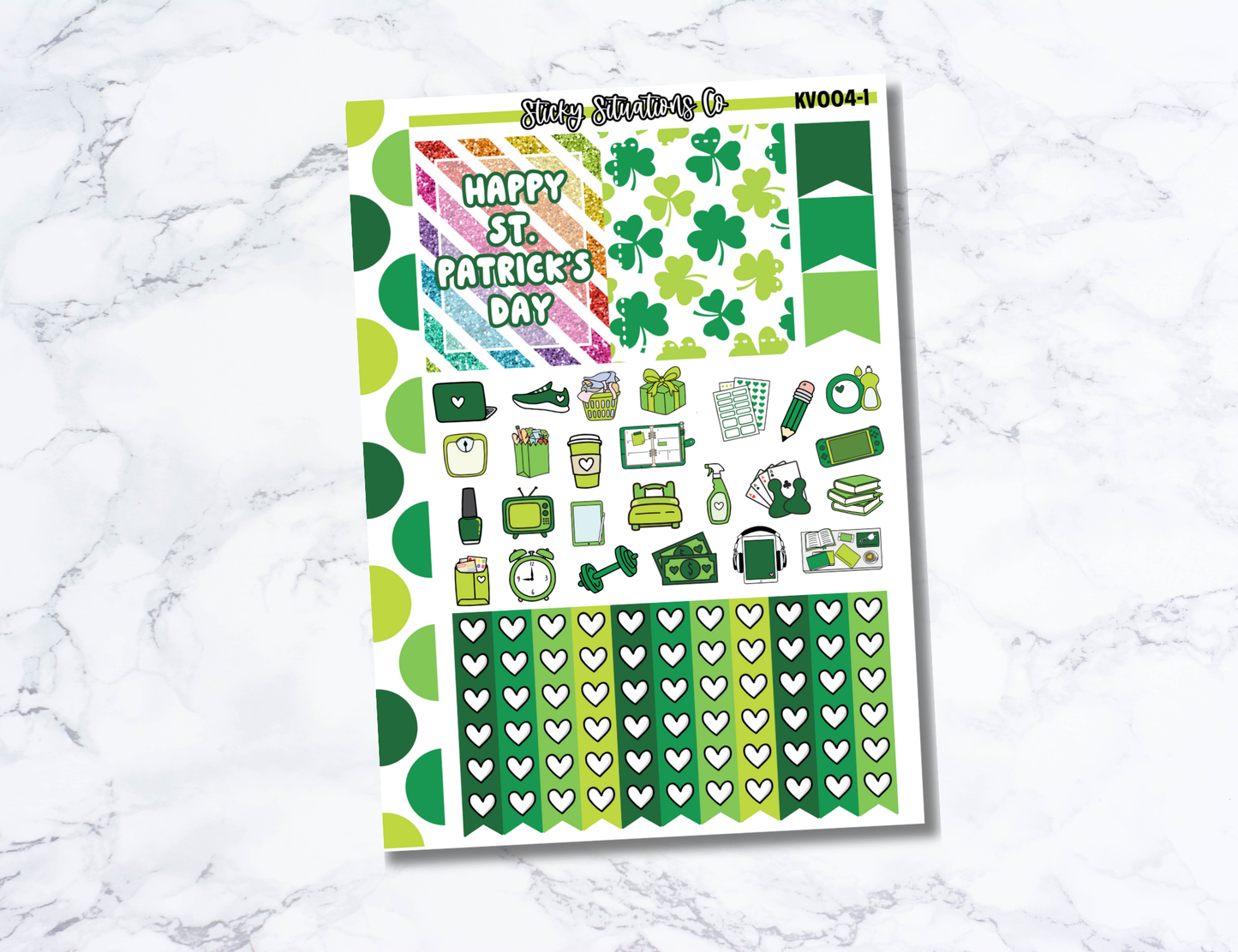 St. Patrick's Day Themed Sticker Kit | Four Page Functional Sticker Kit Made for Vertical Planners