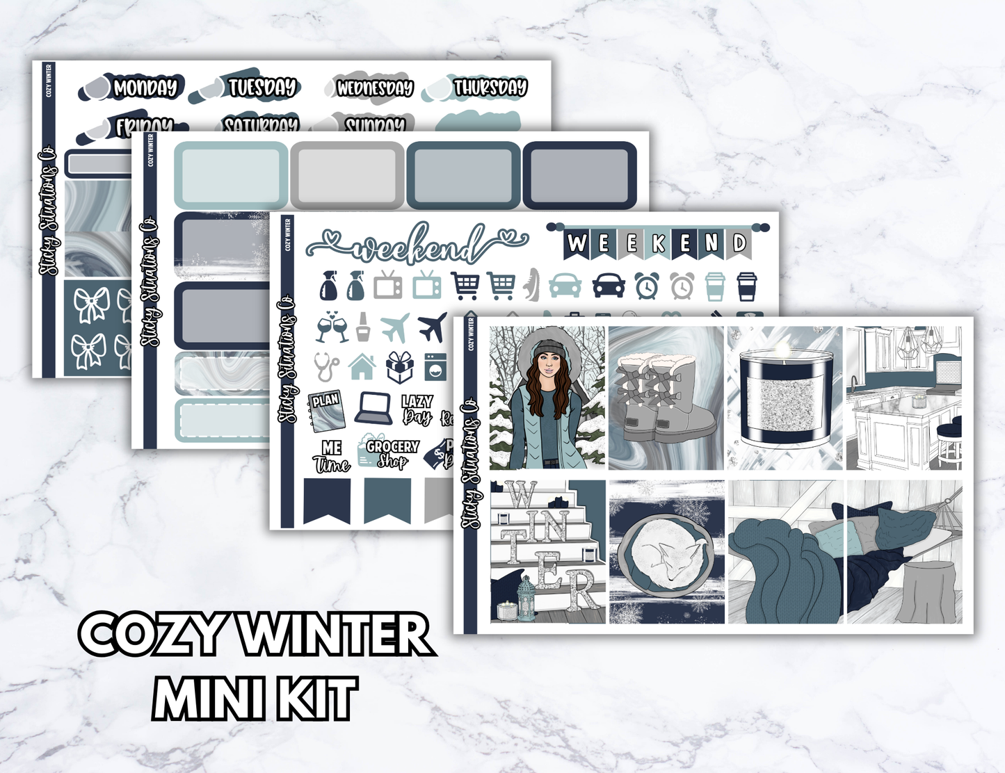 Cozy Winter Mini Vertical Planner Sticker Kit – Fun and Bright Matte Stickers for Weekly Layouts | Perfect for Winter Planning