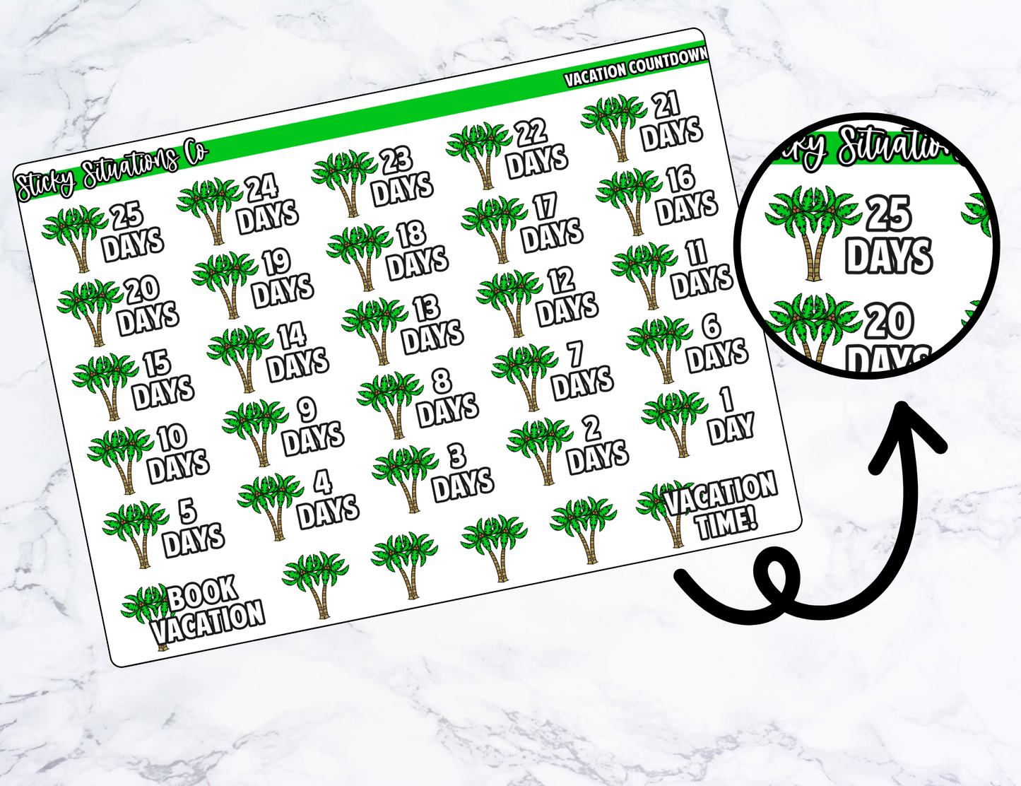 Vacation Countdown Planner Sticker Sheet – Functional & Decorative Stickers for All Planners | Matte Paper, Easy to Use