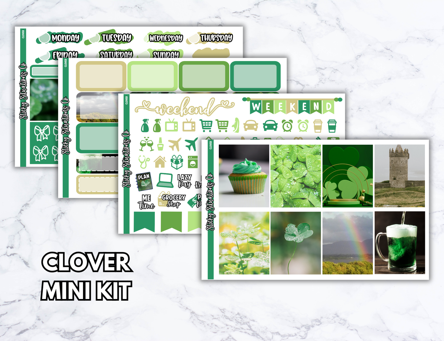 Clover Mini Vertical Planner Sticker Kit – Fun and Bright Matte Stickers for Weekly Layouts | Perfect for St. Patrick's Day Planning