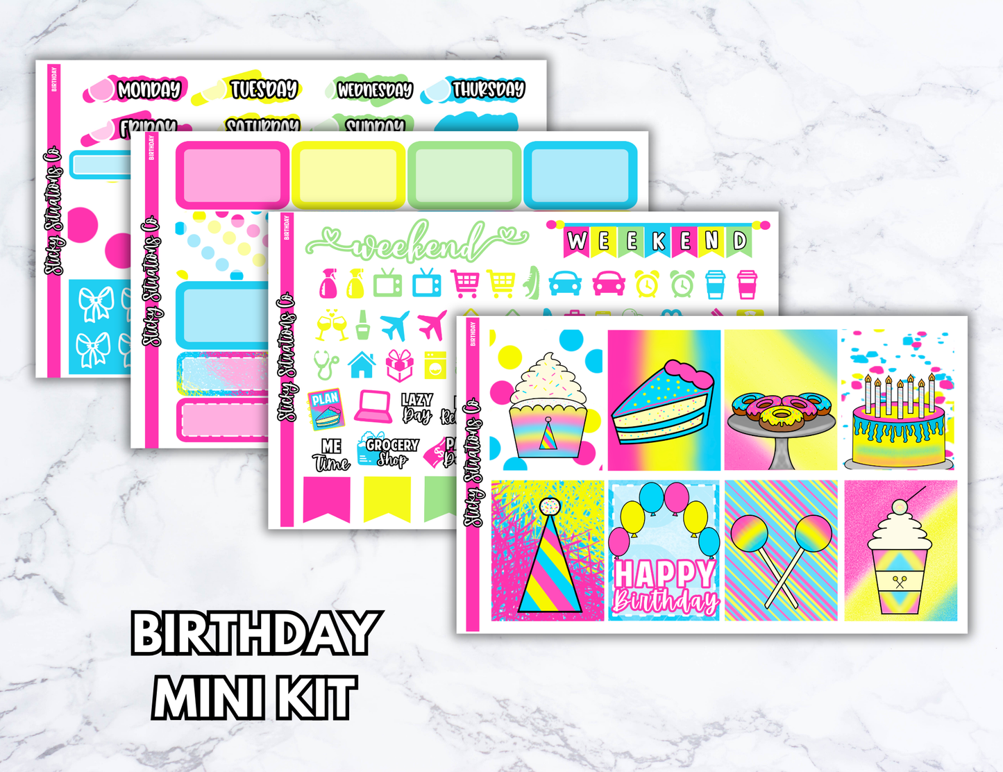 Birthday Mini Vertical Planner Sticker Kit – Fun and Bright Matte Stickers for Weekly Layouts | Perfect for Birthday Planning