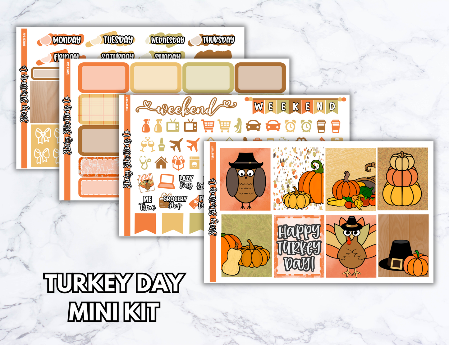 Turkey Day Mini Vertical Planner Sticker Kit – Fun and Bright Matte Stickers for Weekly Layouts | Perfect for Thanksgiving Planning