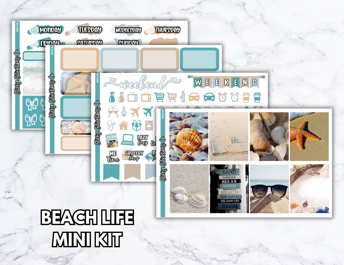 Beach Life Mini Vertical Planner Sticker Kit – Fun and Bright Matte Stickers for Weekly Layouts | Perfect for Summer Planning