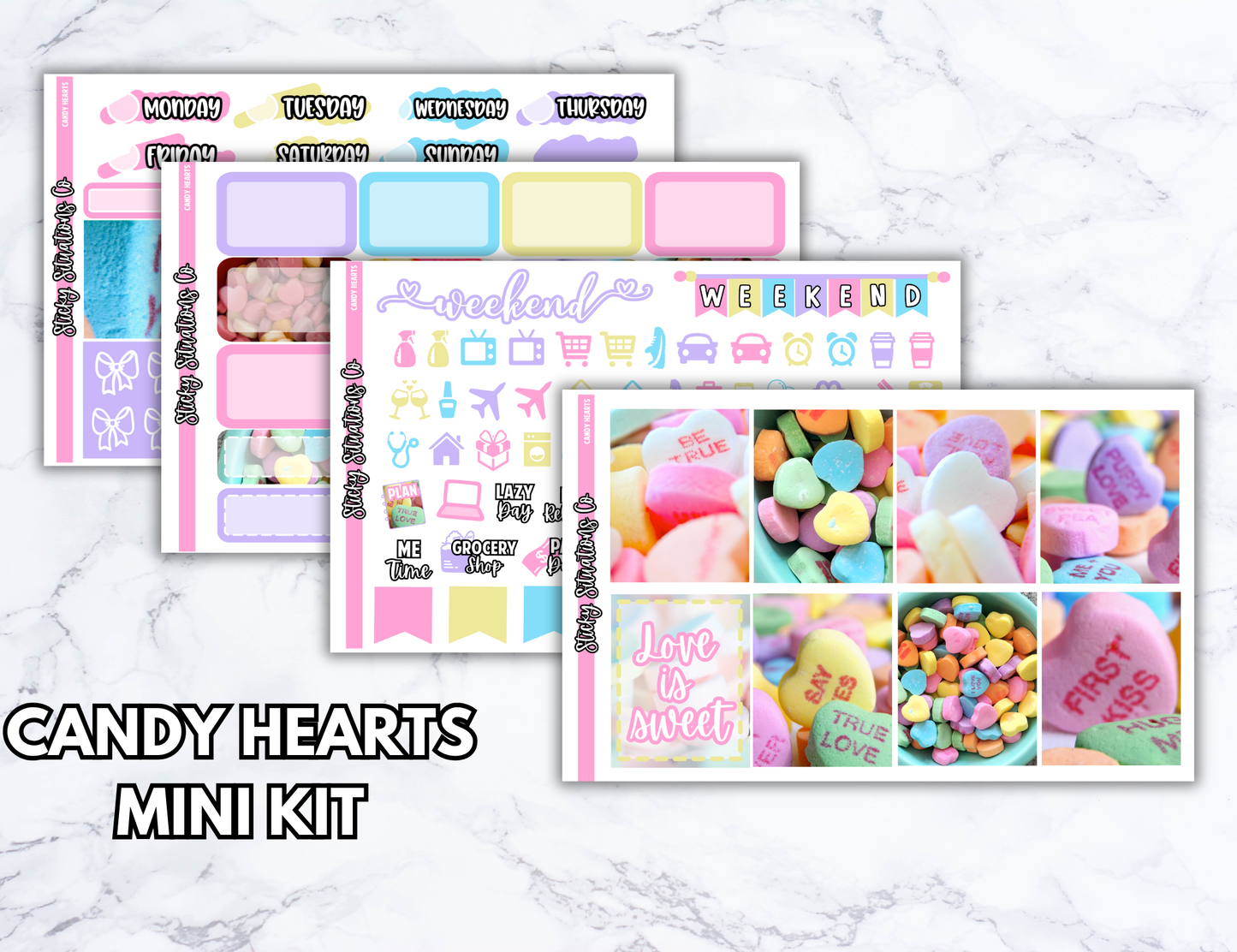 Candy Hearts Mini Vertical Planner Sticker Kit – Fun and Bright Matte Stickers for Weekly Layouts | Perfect for Valentine's Day Planning