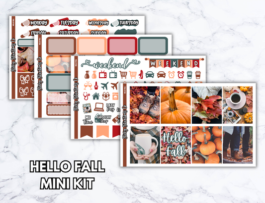 Hello Fall Mini Vertical Planner Sticker Kit – Fun and Bright Matte Stickers for Weekly Layouts | Perfect for Fall Planning