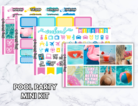 Pool Party Mini Vertical Planner Sticker Kit – Fun and Bright Matte Stickers for Weekly Layouts | Perfect for Summer Planning