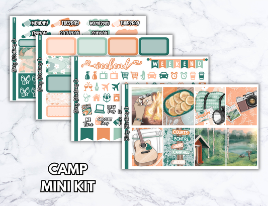 Camp Mini Vertical Planner Sticker Kit – Fun and Bright Matte Stickers for Weekly Layouts | Perfect for Summer Planning