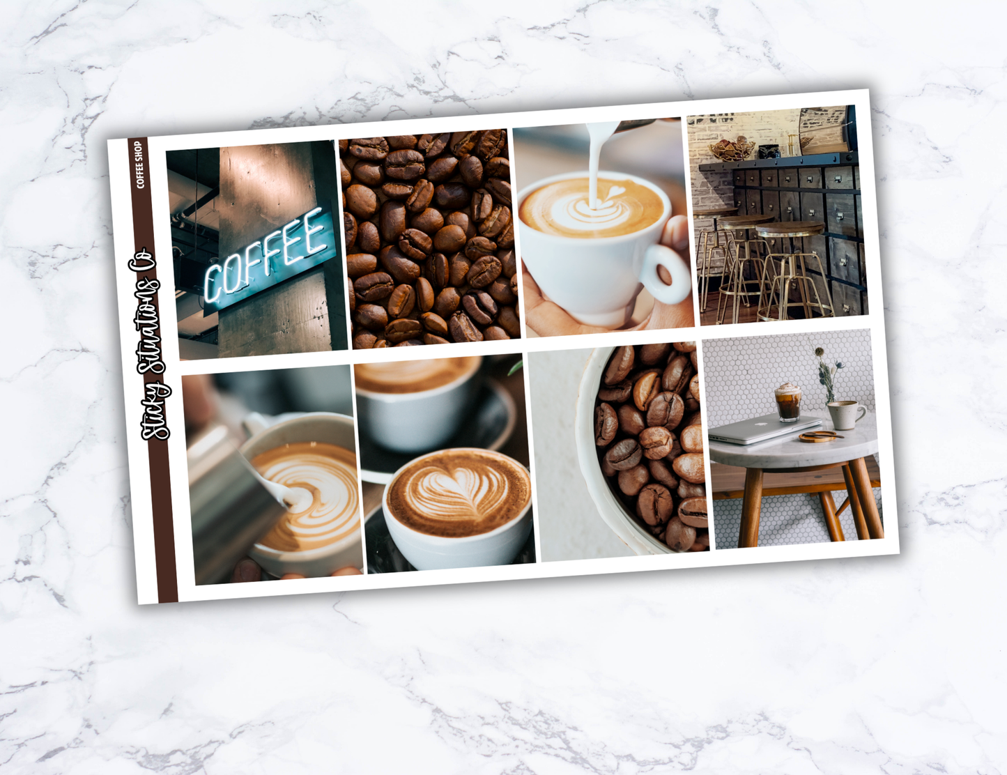 Coffee Shop Full Vertical Planner Sticker Kit – Fun and Bright Matte Stickers for Weekly Layouts | Perfect for Every Day Planning