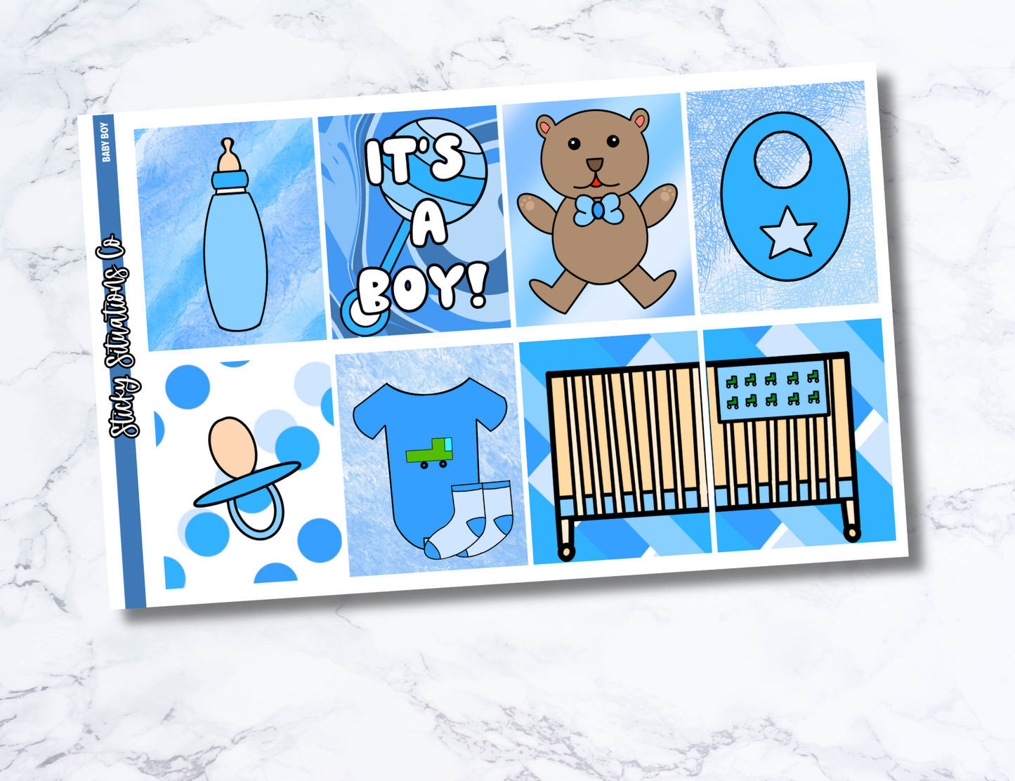 Baby Boy Mini Vertical Planner Sticker Kit – Fun Matte Stickers for Weekly Layouts | Perfect for Baby Planning