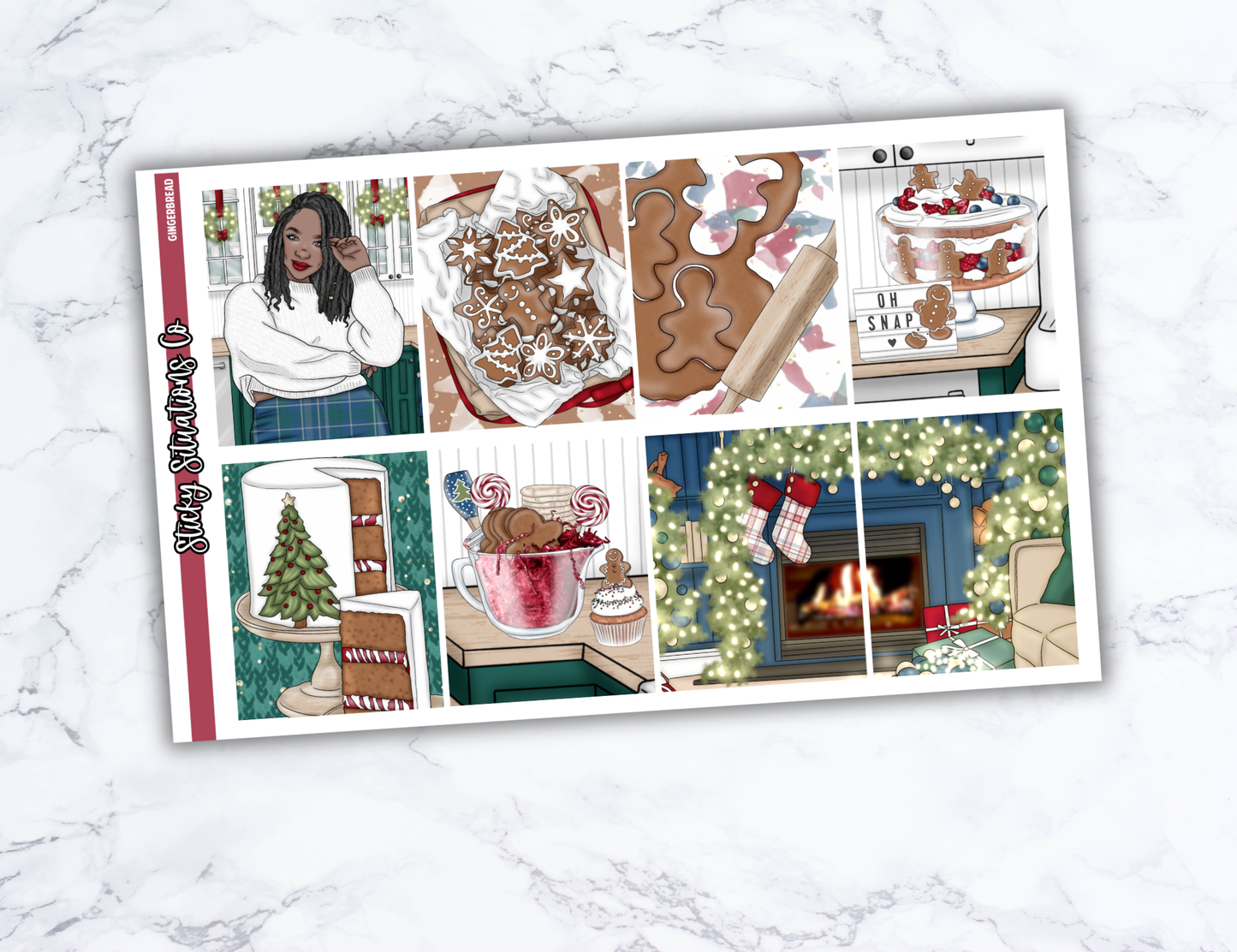 Gingerbread Mini Vertical Planner Sticker Kit – Cozy & Cool Matte Stickers for Weekly Layouts | Perfect for Christmas Planning