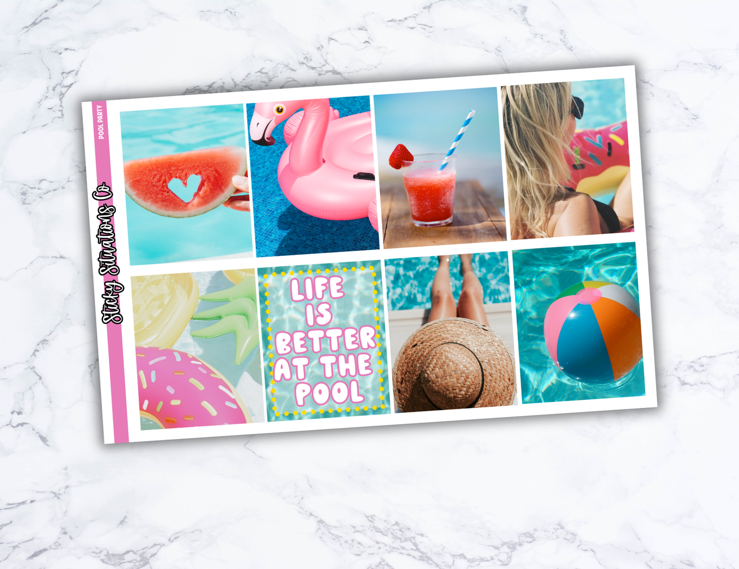 Pool Party Full Vertical Planner Sticker Kit – Fun and Bright Matte Stickers for Weekly Layouts | Perfect for Summer Planning