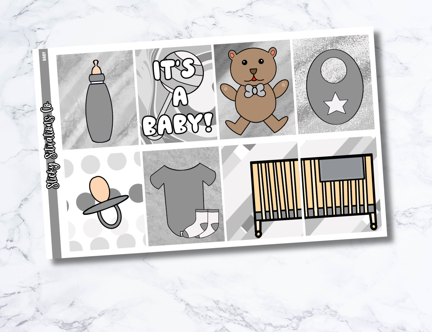 Baby Full Vertical Planner Sticker Kit – Fun Matte Stickers for Weekly Layouts | Perfect for Baby Planning