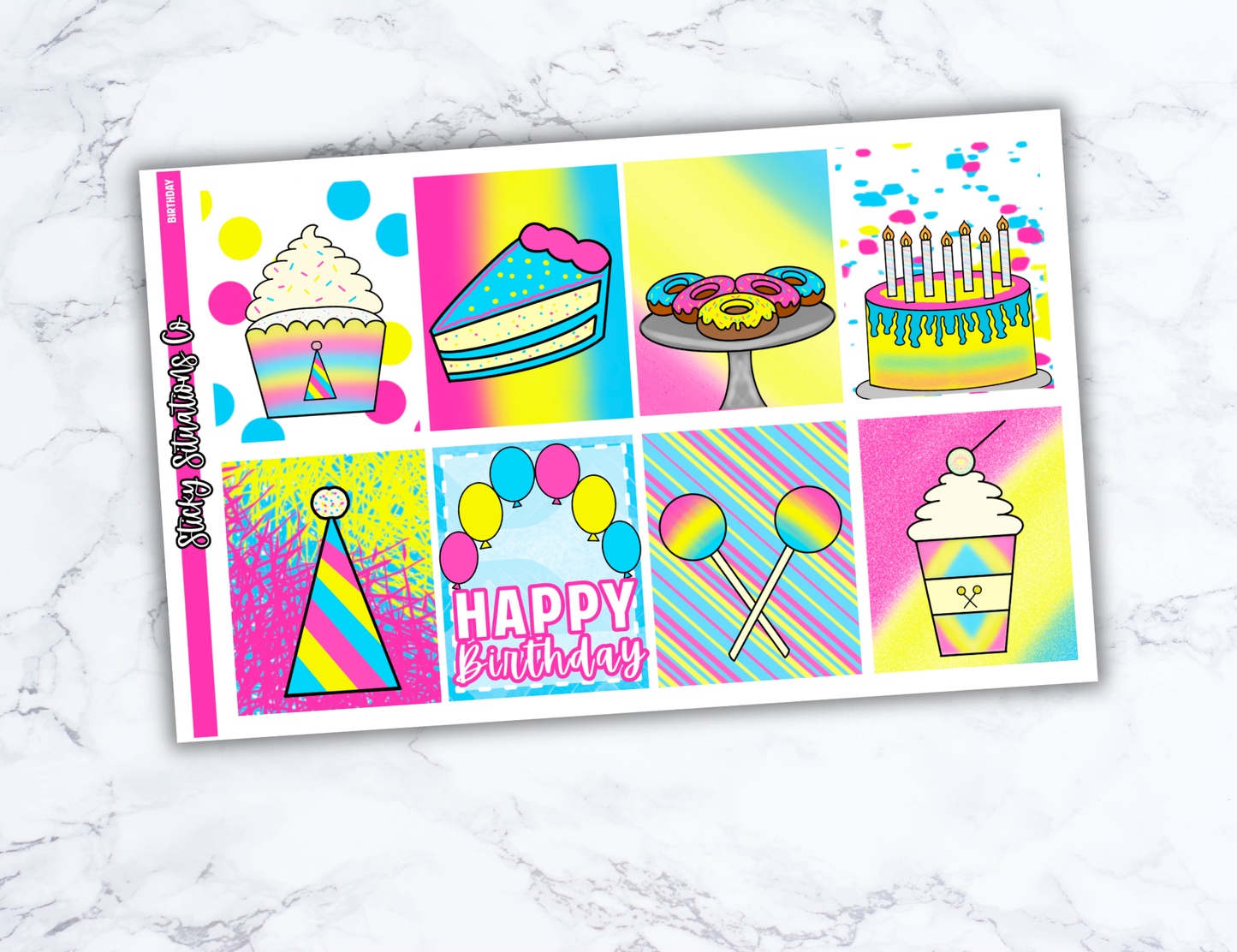 Birthday Full Vertical Planner Sticker Kit – Fun and Bright Matte Stickers for Weekly Layouts | Perfect for Birthday Planning