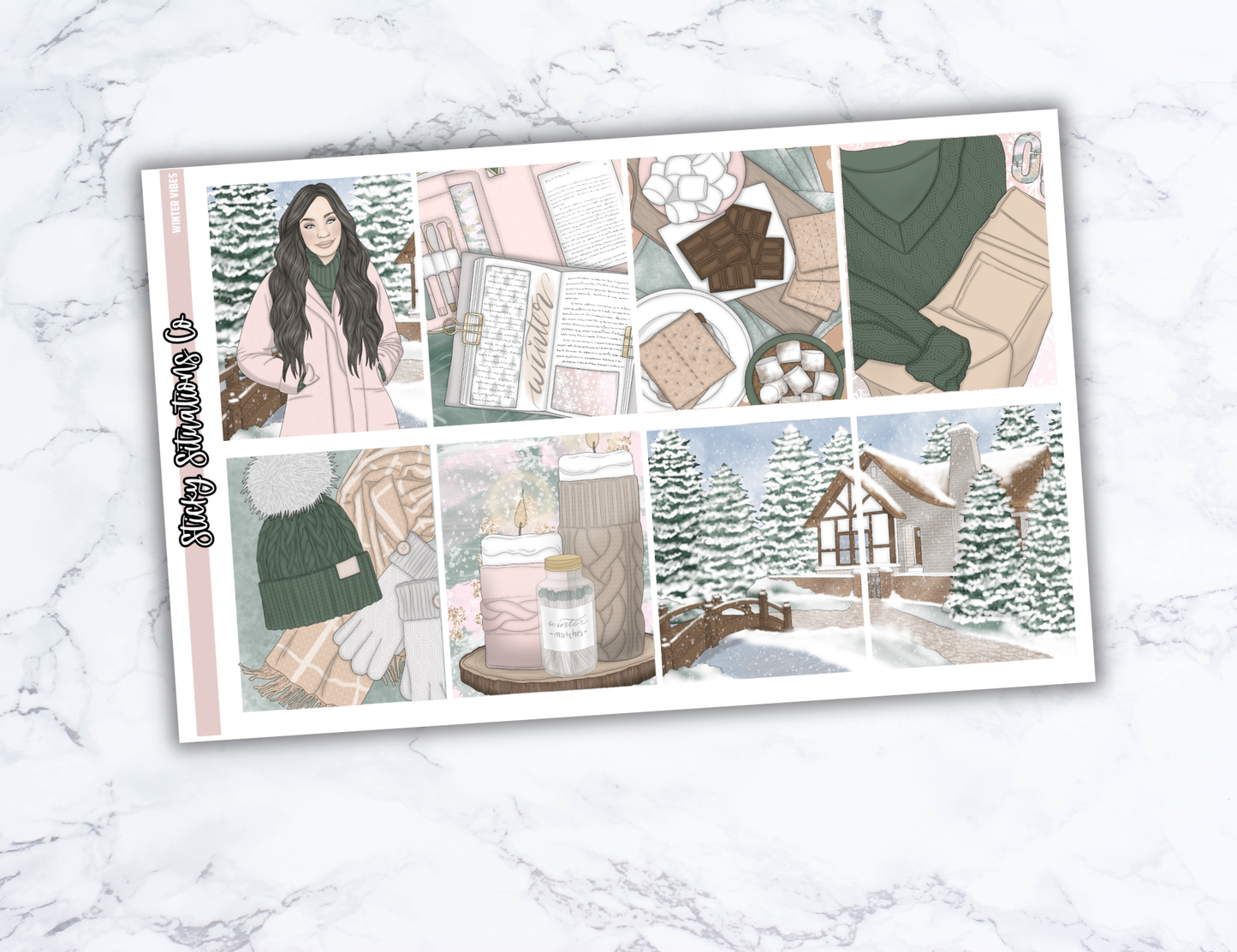 Winter Vibes Mini Vertical Planner Sticker Kit – Fun and Bright Matte Stickers for Weekly Layouts | Perfect for Winter Planning