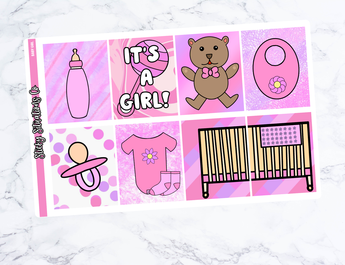 Baby Girl Mini Vertical Planner Sticker Kit – Fun Matte Stickers for Weekly Layouts | Perfect for Baby Planning