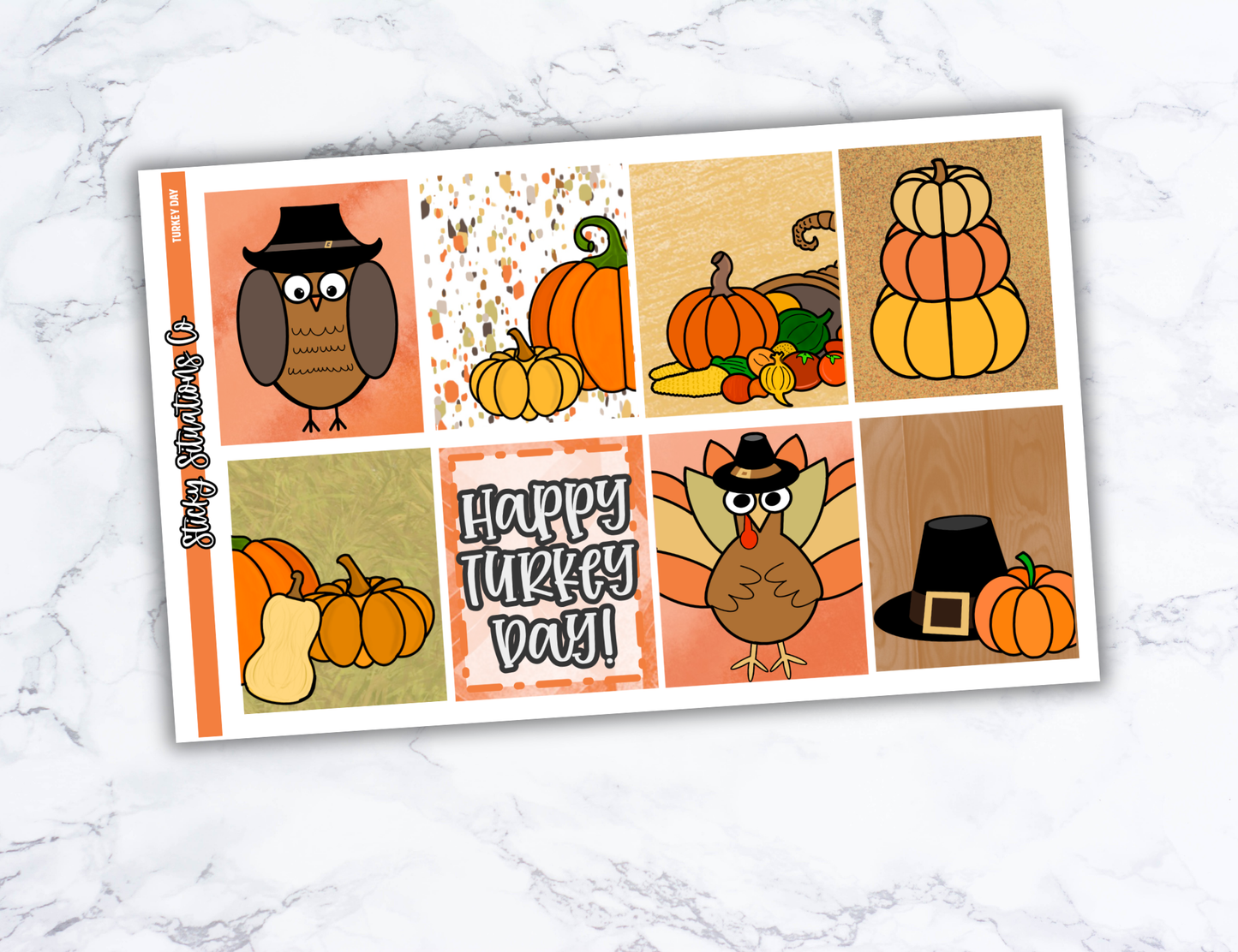 Turkey Day Mini Vertical Planner Sticker Kit – Fun and Bright Matte Stickers for Weekly Layouts | Perfect for Thanksgiving Planning