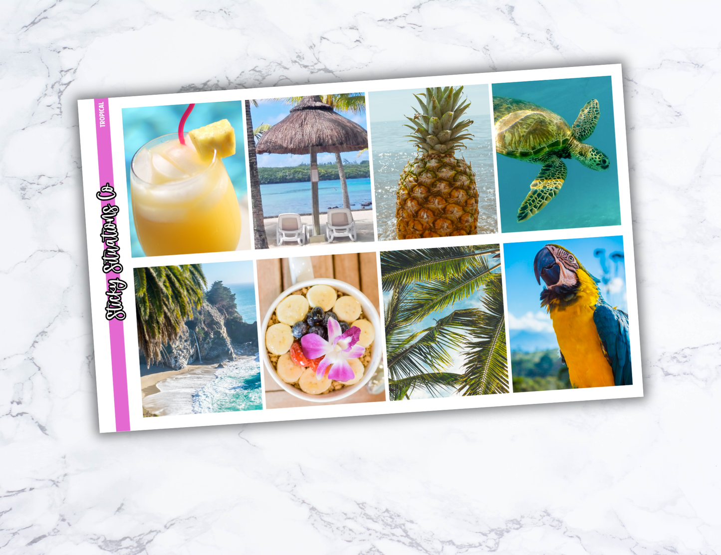 Tropical Full Vertical Planner Sticker Kit – Fun and Bright Matte Stickers for Weekly Layouts | Perfect for Summer Planning