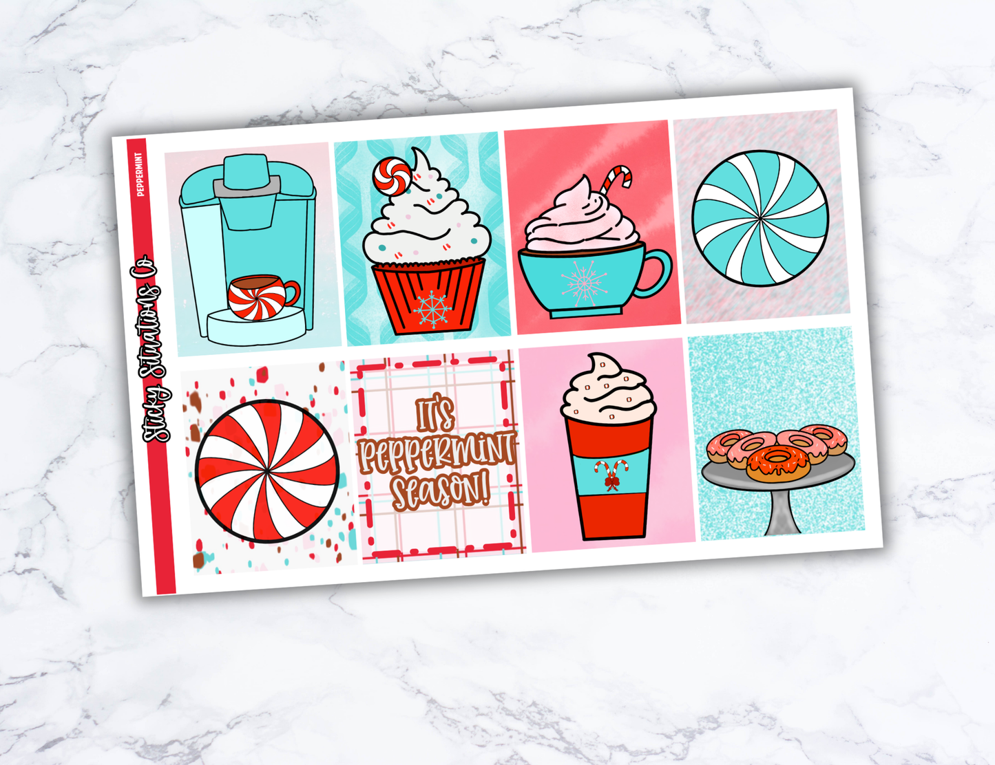 Peppermint Mini Vertical Planner Sticker Kit – Fun and Bright Matte Stickers for Weekly Layouts | Perfect for Christmas Planning