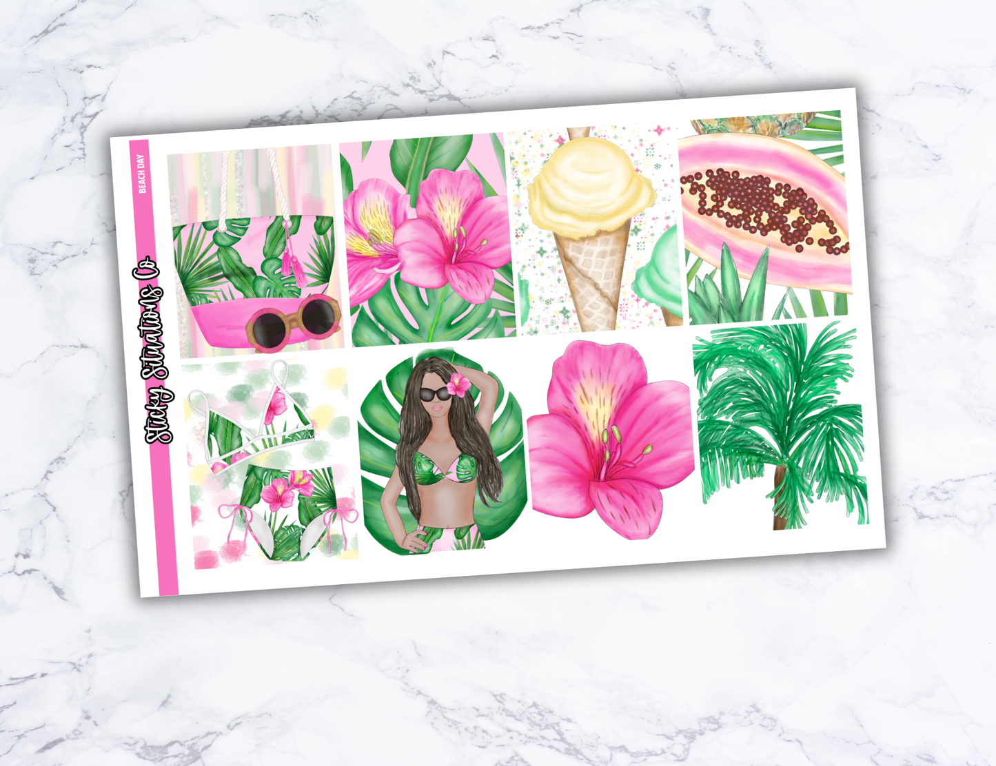 Beach Day Mini Vertical Planner Sticker Kit – Fun and Bright Matte Stickers for Weekly Layouts | Perfect for Summer Planning