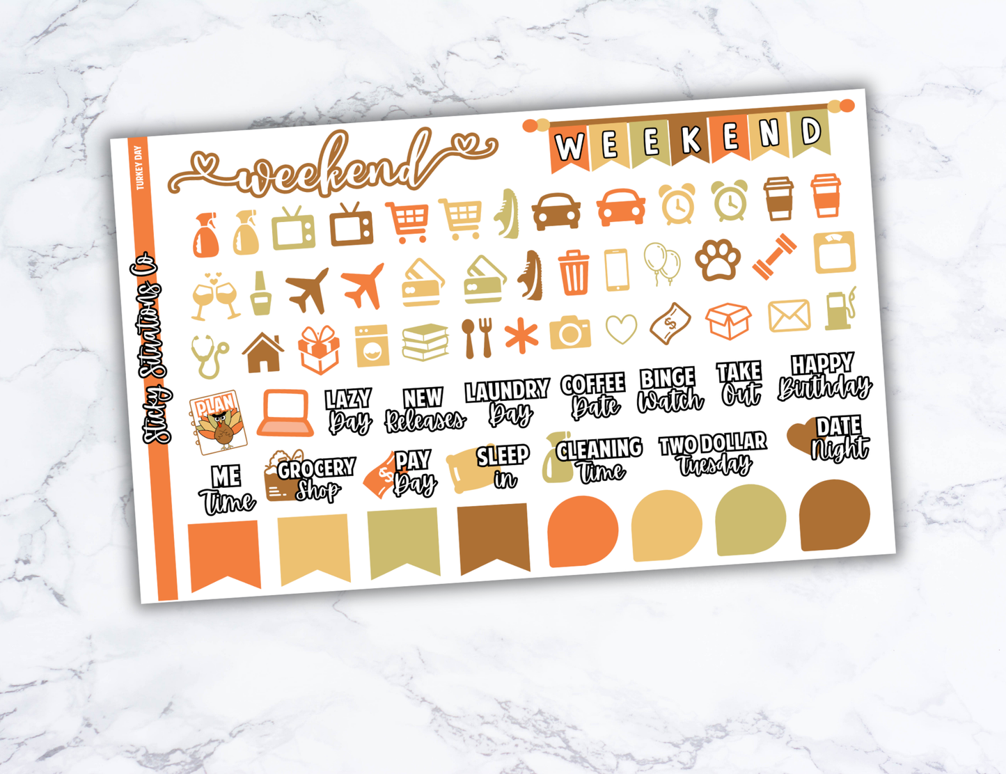 Turkey Day Full Vertical Planner Sticker Kit – Fun and Bright Matte Stickers for Weekly Layouts | Perfect for Thanksgiving Planning