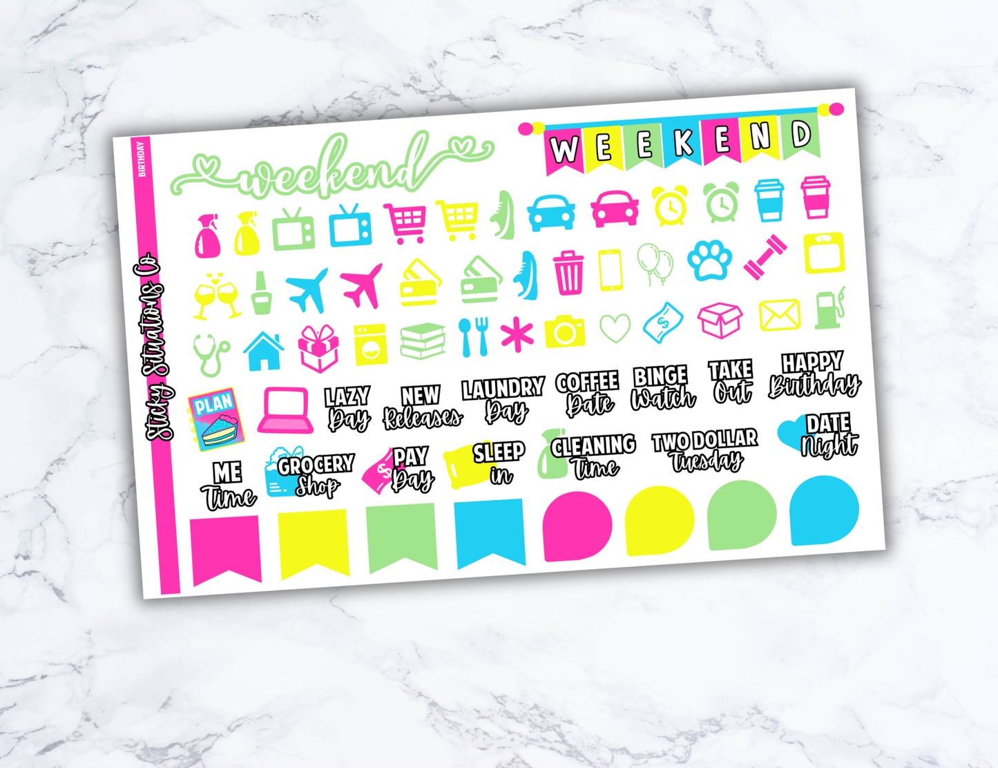 Birthday Full Vertical Planner Sticker Kit – Fun and Bright Matte Stickers for Weekly Layouts | Perfect for Birthday Planning