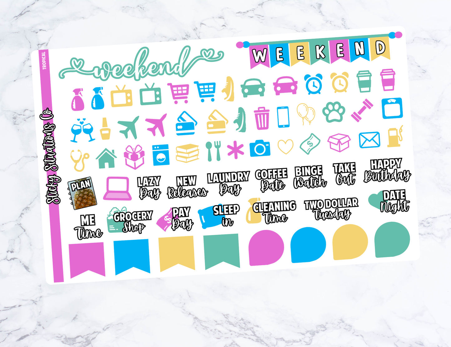 Tropical Full Vertical Planner Sticker Kit – Fun and Bright Matte Stickers for Weekly Layouts | Perfect for Summer Planning