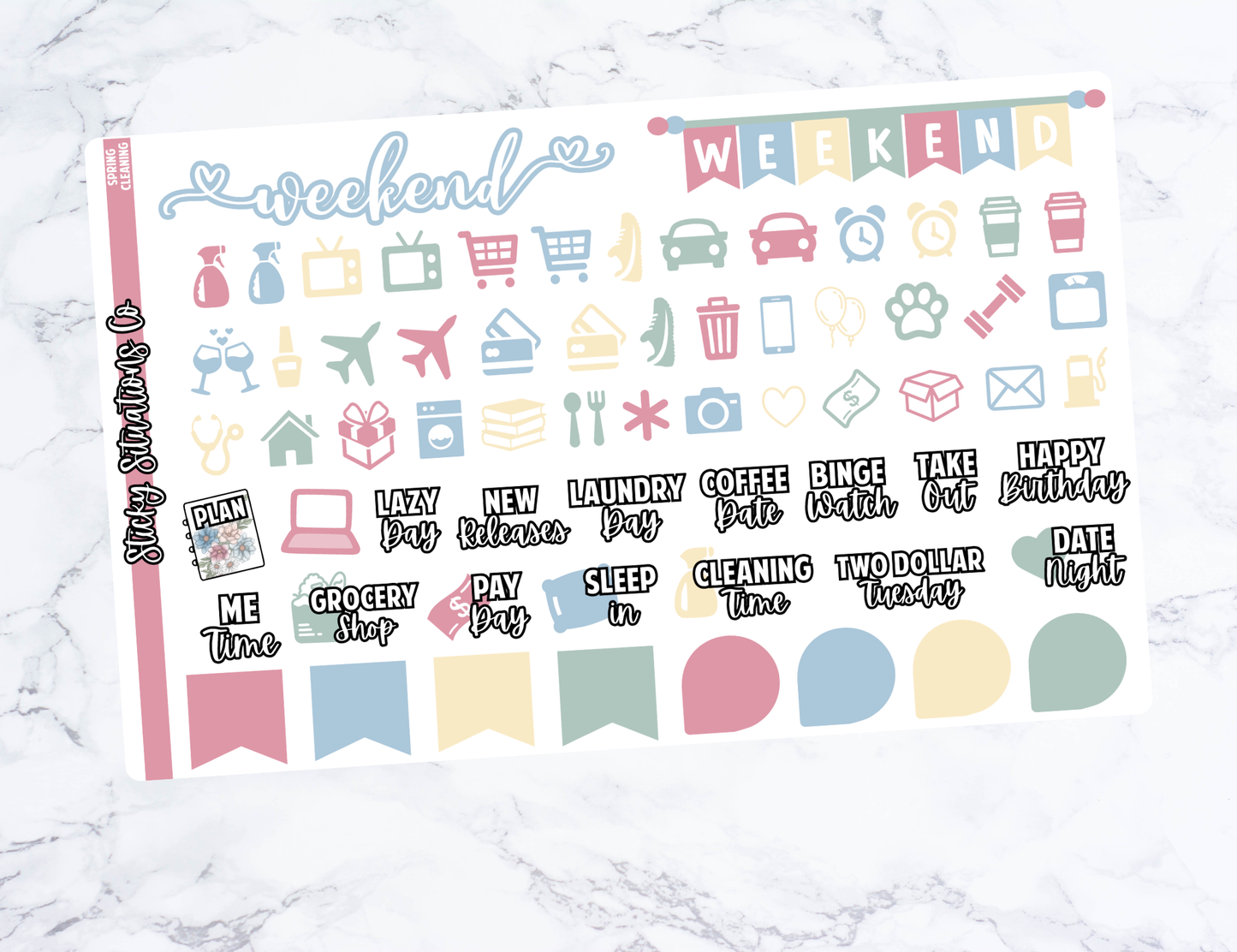 Spring Cleaning Mini Vertical Planner Sticker Kit – Fun and Bright Matte Stickers for Weekly Layouts | Perfect for Every Day Planning