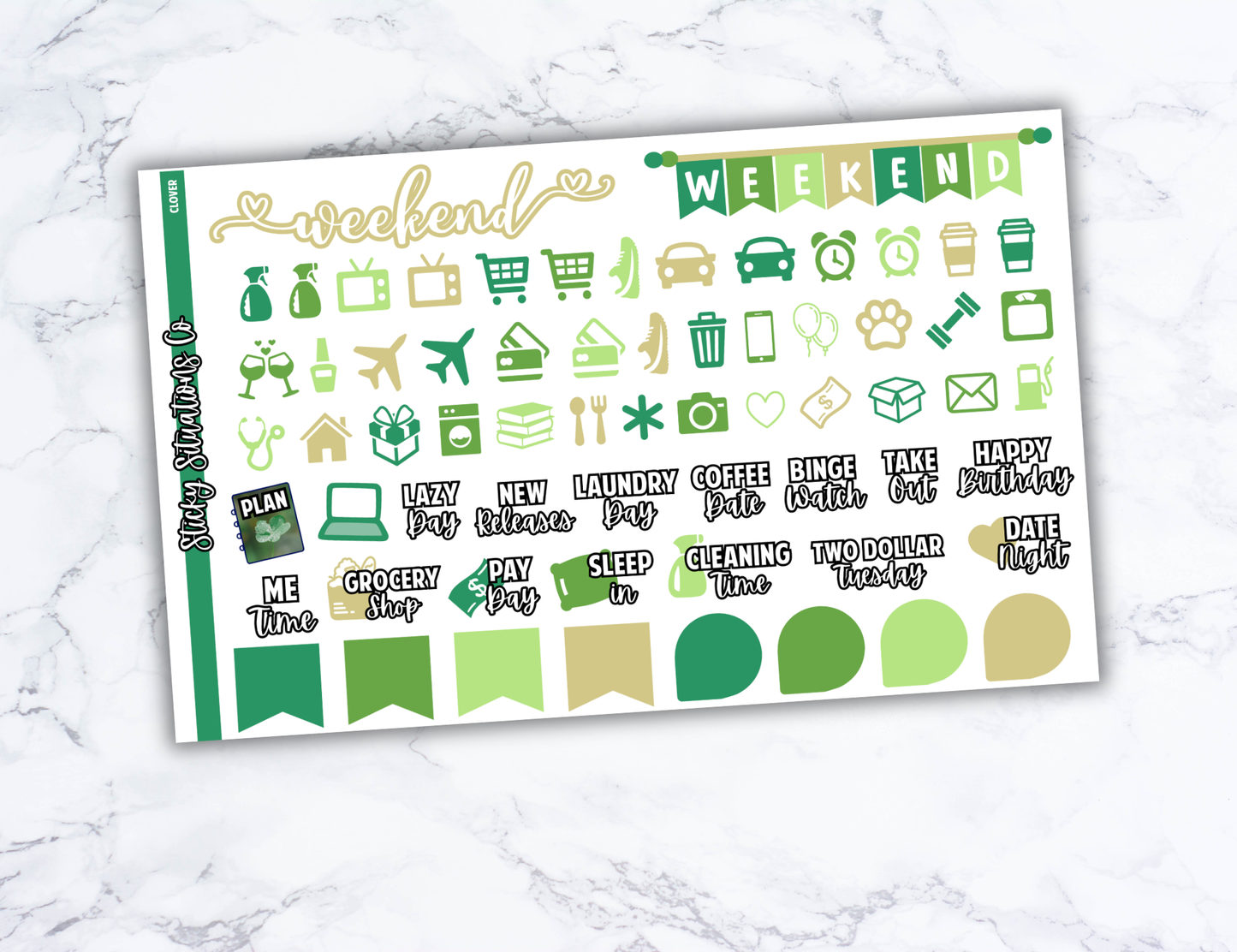 Clover Full Vertical Planner Sticker Kit – Fun and Bright Matte Stickers for Weekly Layouts | Perfect for St. Patrick's Day Planning