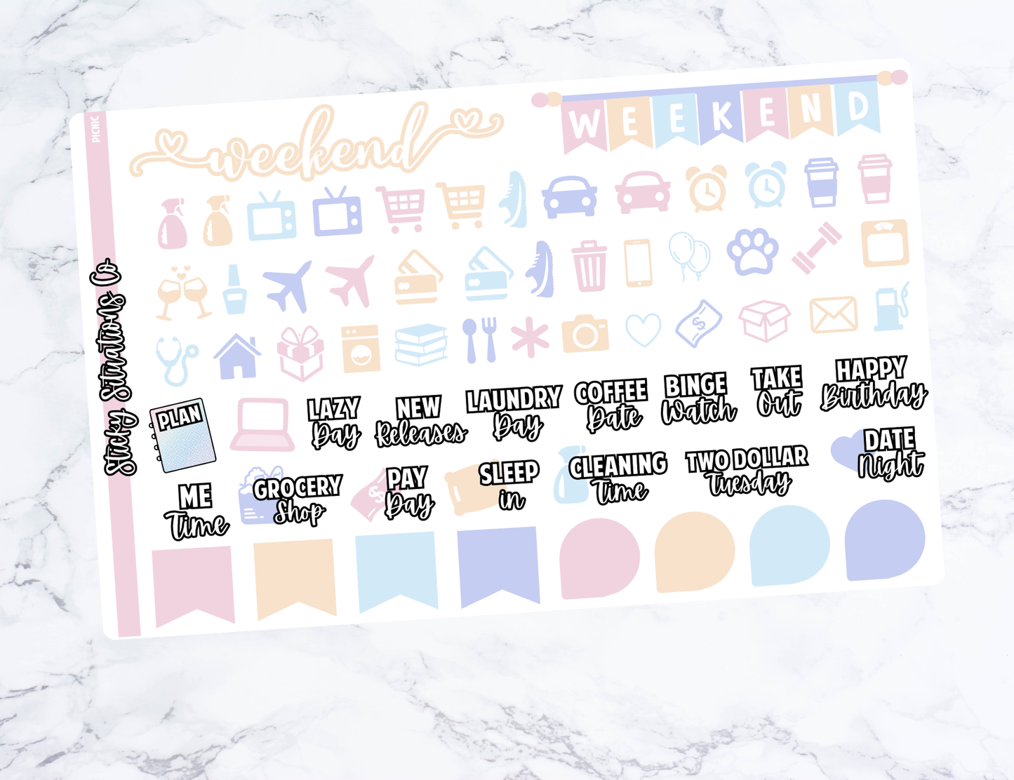 Picnic Mini Vertical Planner Sticker Kit – Fun and Bright Matte Stickers for Weekly Layouts | Perfect for Every Day Planning