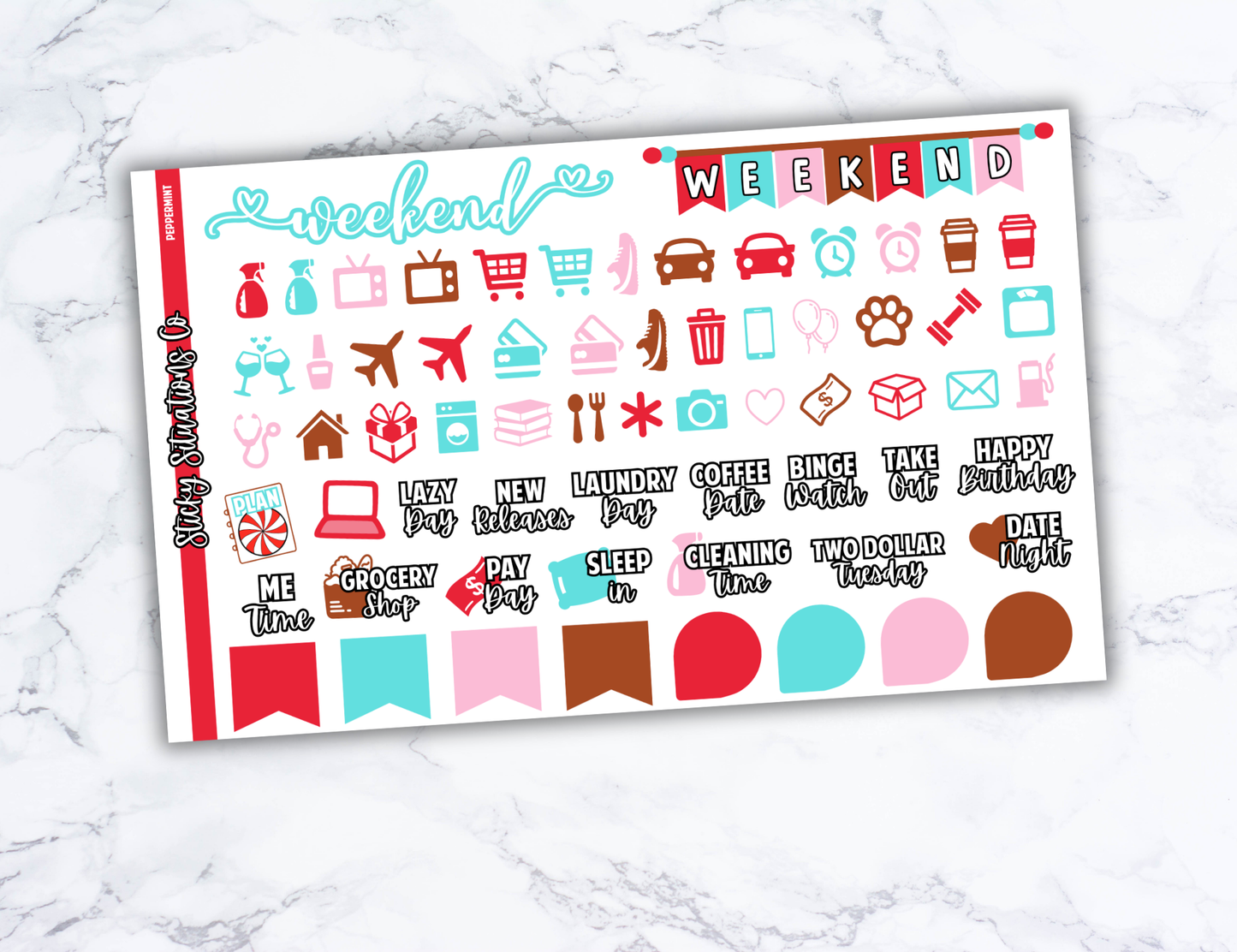 Peppermint Mini Vertical Planner Sticker Kit – Fun and Bright Matte Stickers for Weekly Layouts | Perfect for Christmas Planning