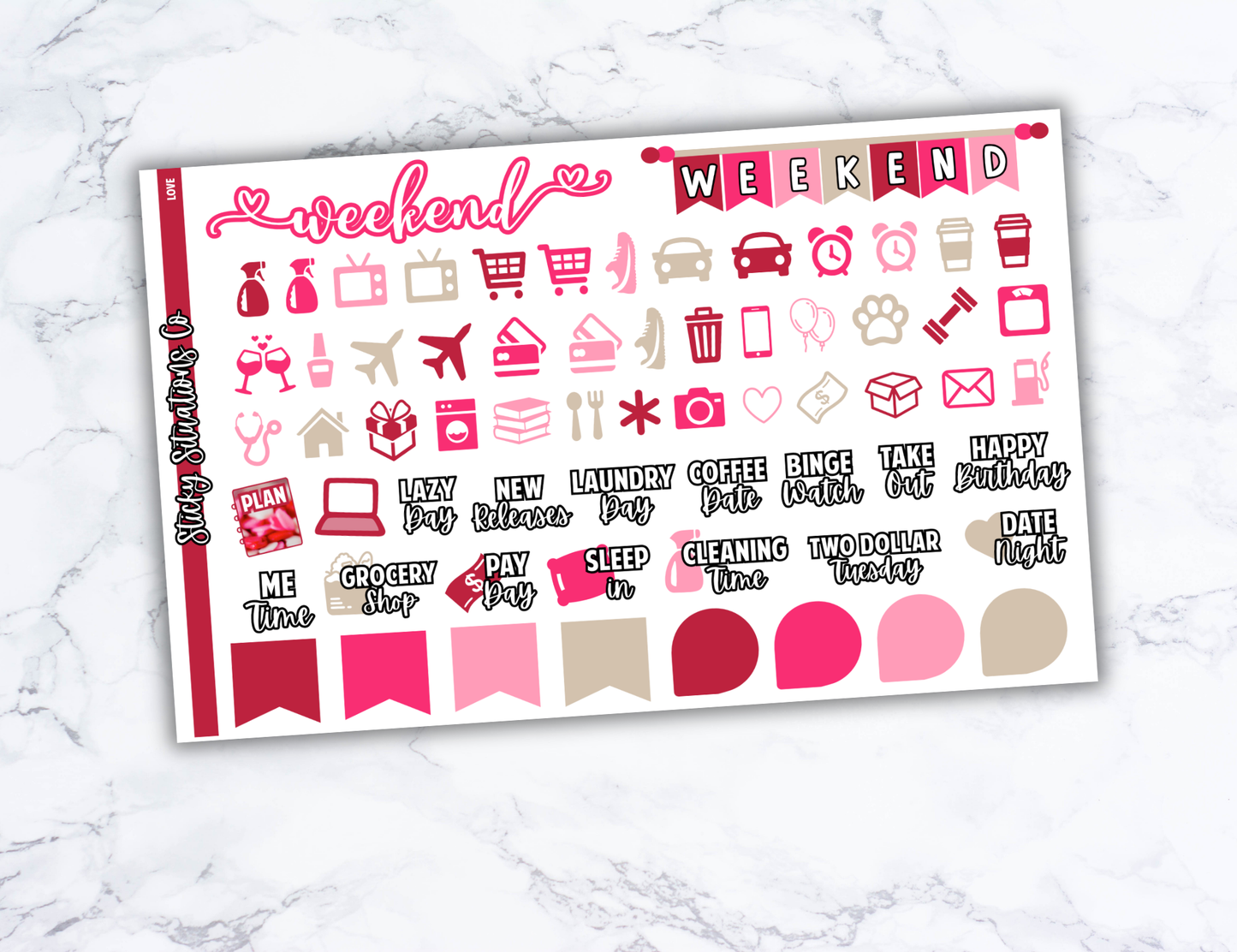 Love Full Vertical Planner Sticker Kit – Fun and Bright Matte Stickers for Weekly Layouts | Perfect for Valentines Day Planning