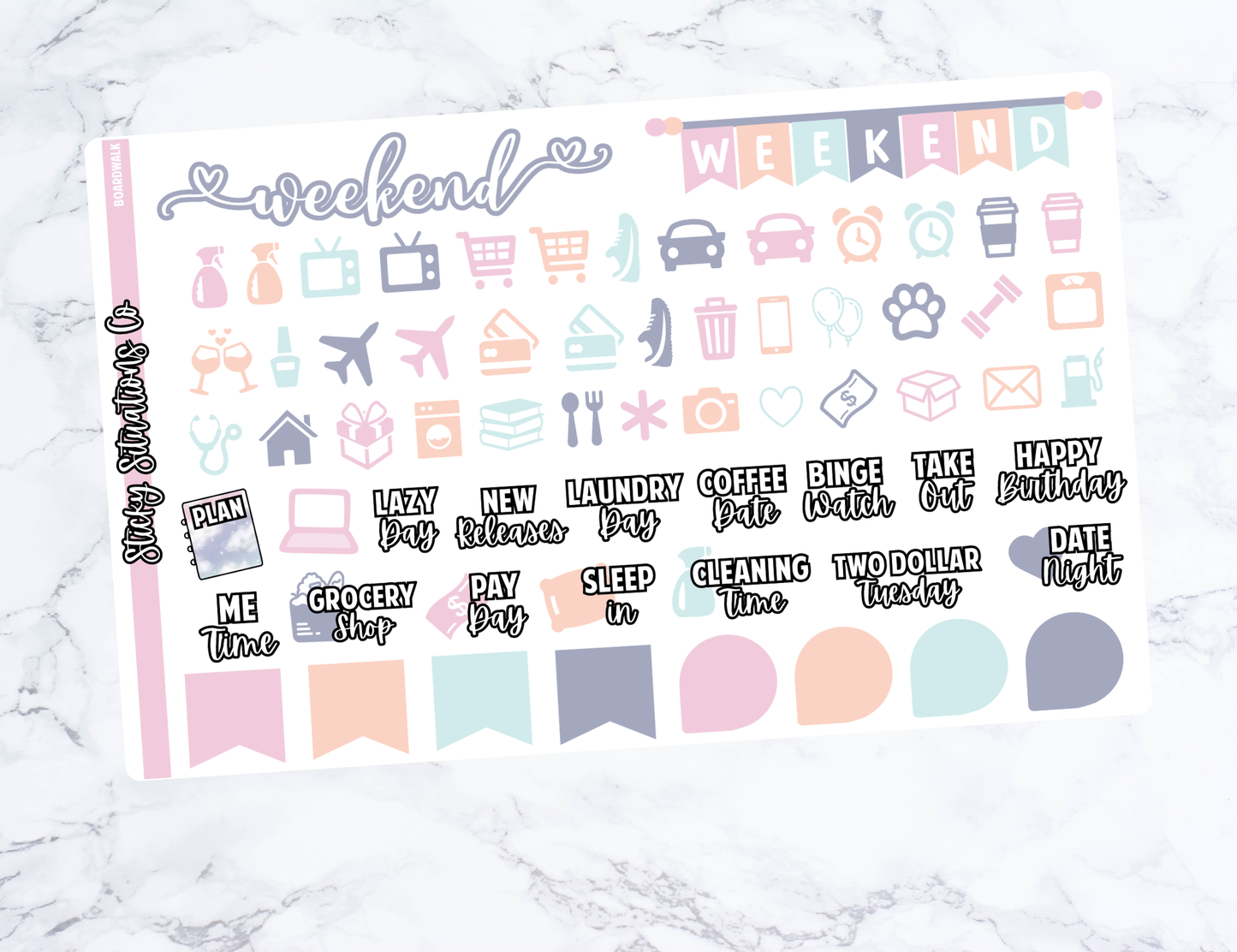 Boardwalk Mini Vertical Planner Sticker Kit – Fun and Bright Matte Stickers for Weekly Layouts | Perfect for Every Day Planning