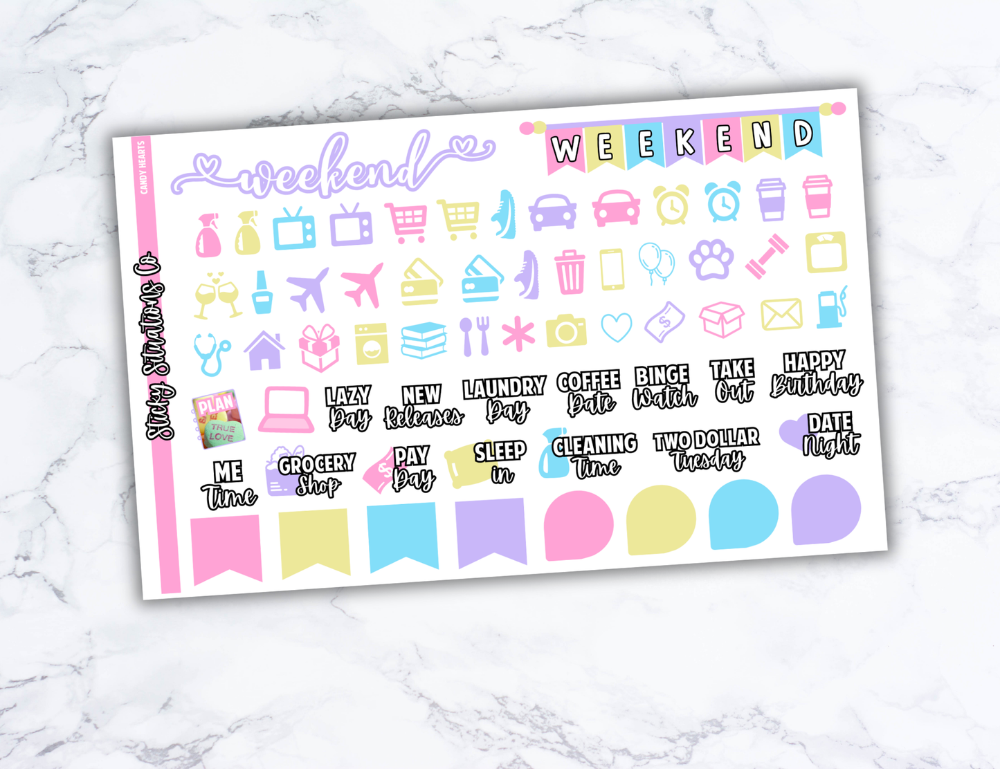 Candy Hearts Full Vertical Planner Sticker Kit – Fun and Bright Matte Stickers for Weekly Layouts | Perfect for Valentine's Day Planning