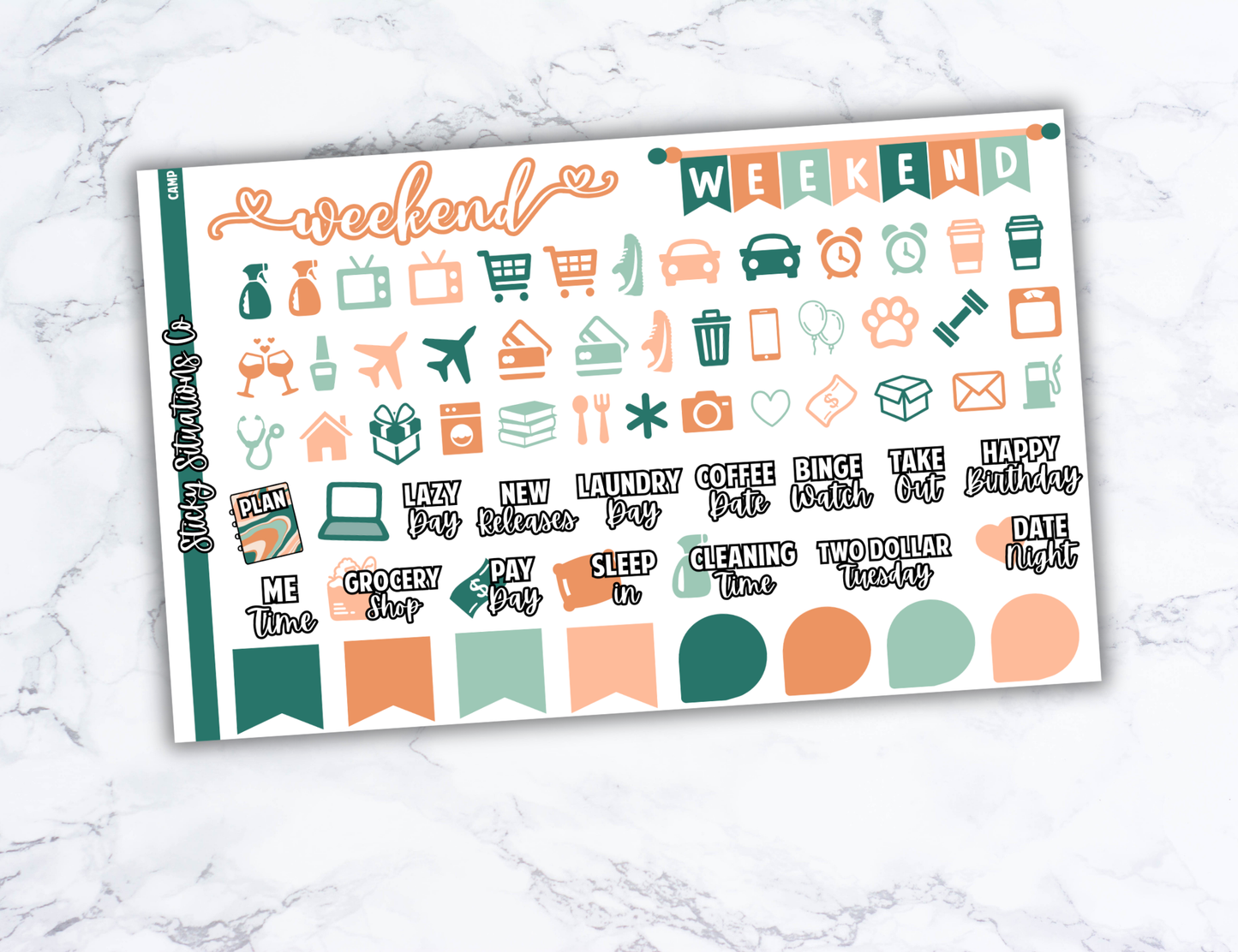 Camp Mini Vertical Planner Sticker Kit – Fun and Bright Matte Stickers for Weekly Layouts | Perfect for Summer Planning