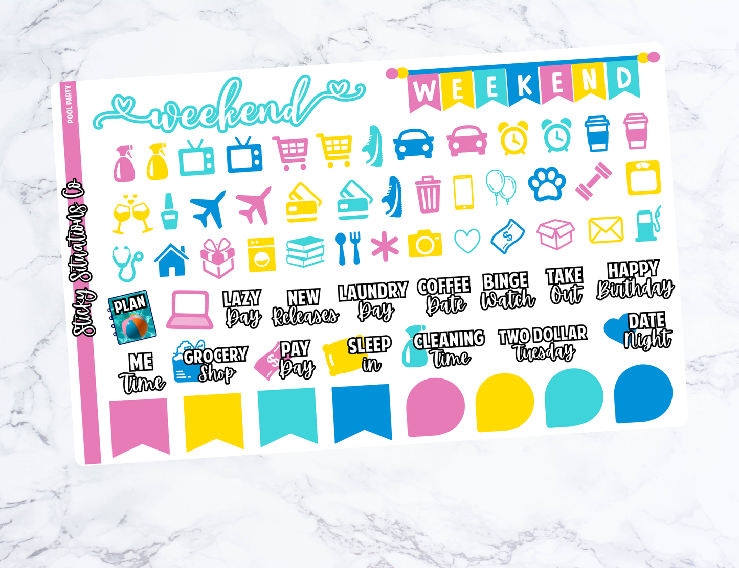 Pool Party Mini Vertical Planner Sticker Kit – Fun and Bright Matte Stickers for Weekly Layouts | Perfect for Summer Planning