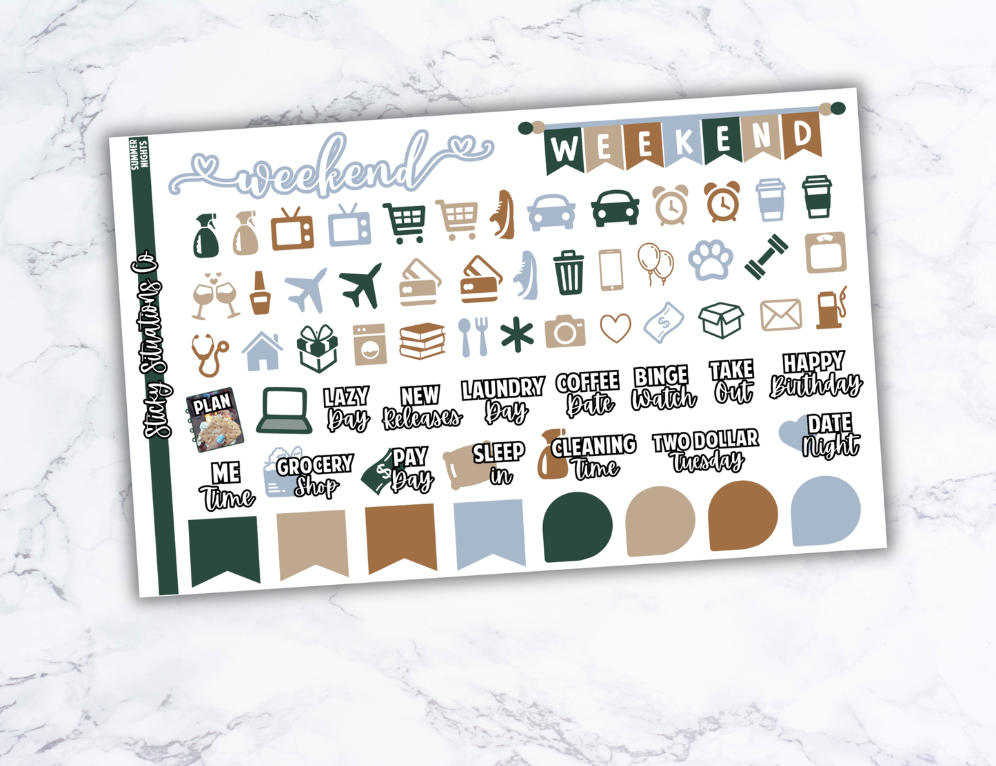 Summer Nights Mini Vertical Planner Sticker Kit – Fun and Bright Matte Stickers for Weekly Layouts | Perfect for Summer Planning