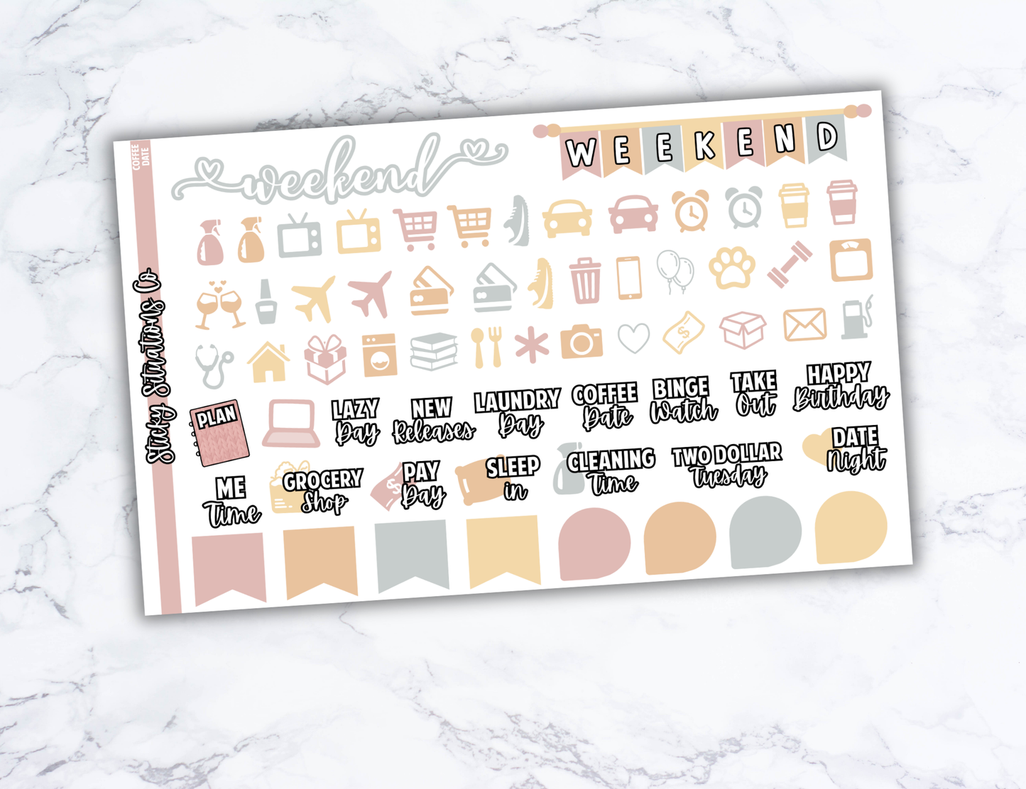 Coffee Dates Mini Vertical Planner Sticker Kit – Fun and Bright Matte Stickers for Weekly Layouts | Perfect for Every Day Planning