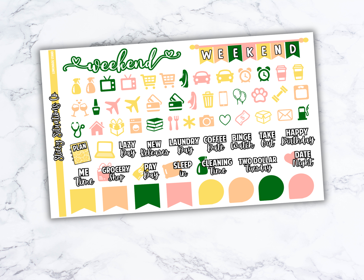 Lemonade Stand Mini Vertical Planner Sticker Kit – Fun and Bright Matte Stickers for Weekly Layouts | Perfect for Summer Planning