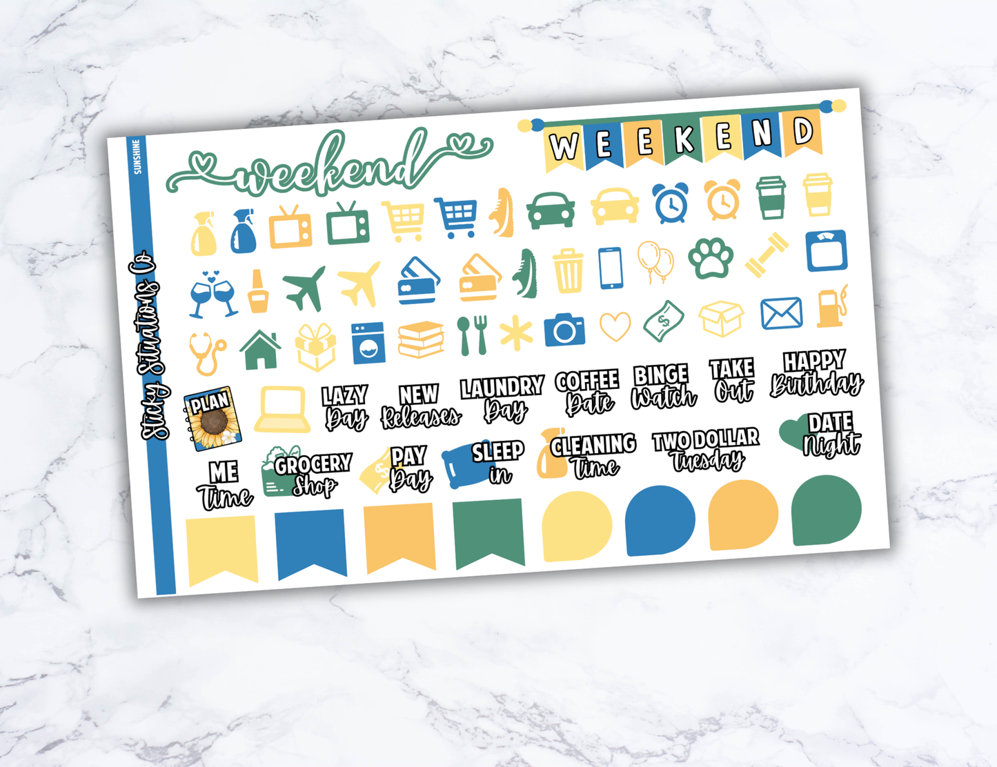 Sunshine Mini Vertical Planner Sticker Kit – Fun and Bright Matte Stickers for Weekly Layouts | Perfect for Summer Planning