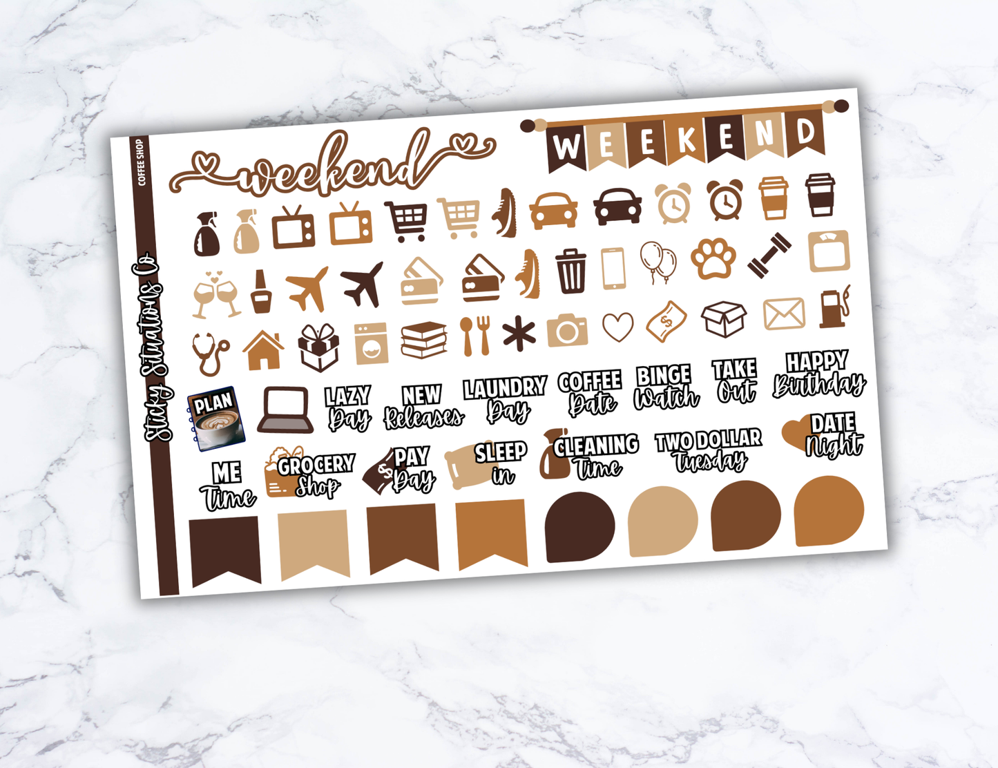 Coffee Shop Mini Vertical Planner Sticker Kit – Fun and Bright Matte Stickers for Weekly Layouts | Perfect for Every Day Planning