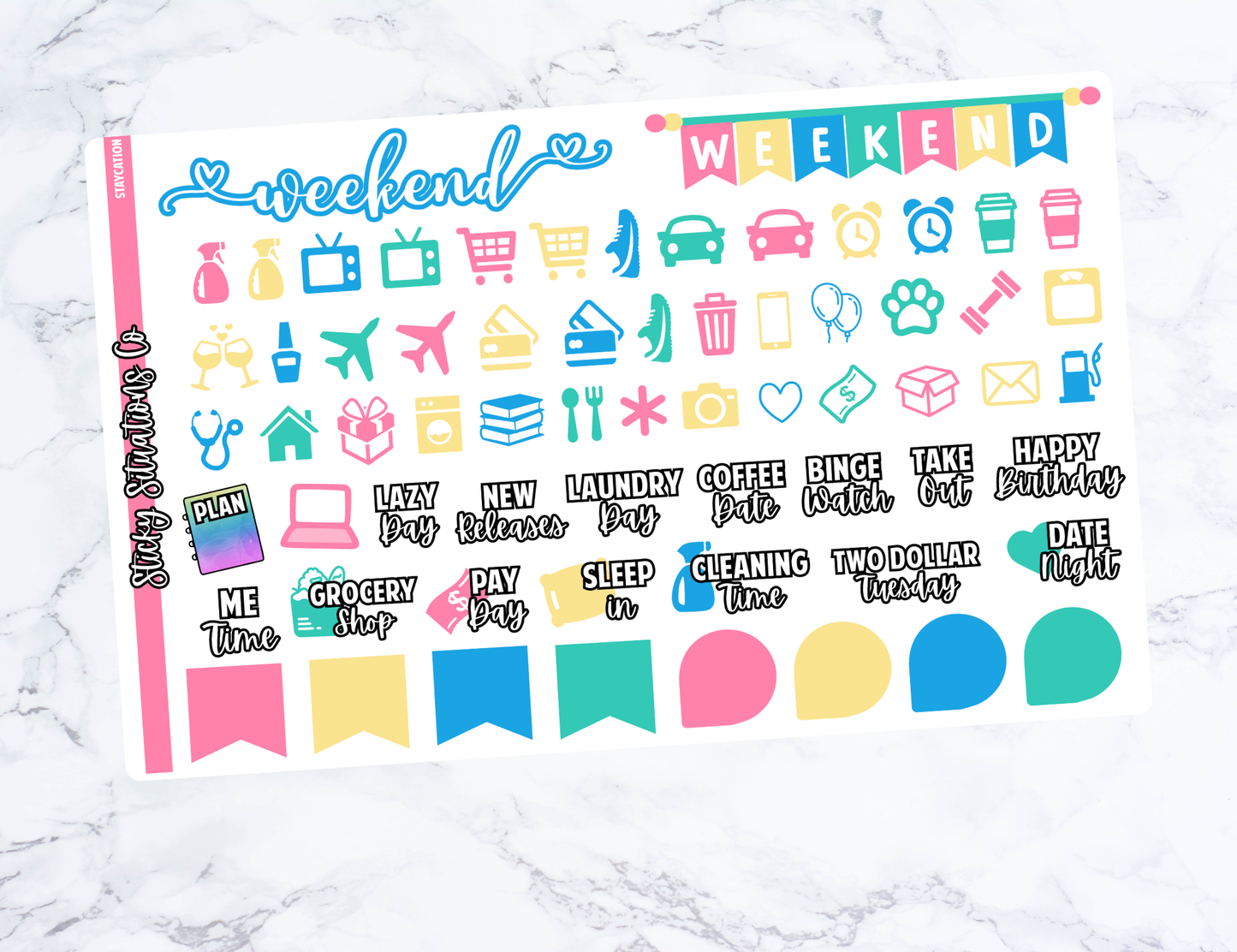 Staycation Full Vertical Planner Sticker Kit – Fun and Bright Matte Stickers for Weekly Layouts | Perfect for Every Day Planning