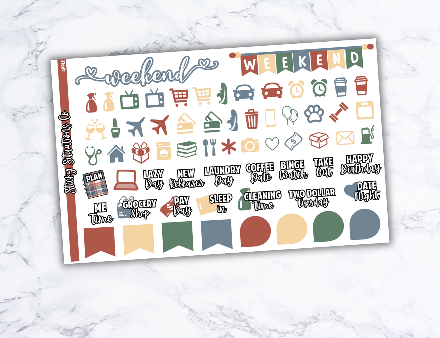 Apple Mini Vertical Planner Sticker Kit – Fun and Bright Matte Stickers for Weekly Layouts | Perfect for Fall Planning