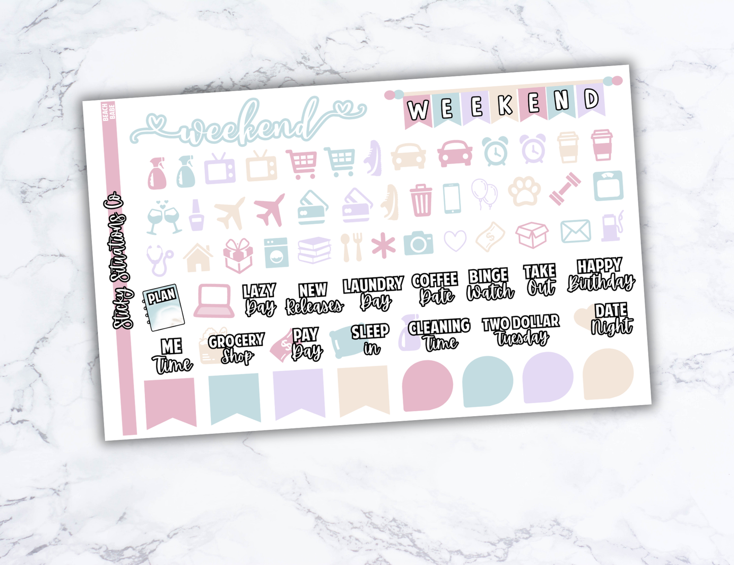 Beach Babe Mini Vertical Planner Sticker Kit – Fun and Bright Matte Stickers for Weekly Layouts | Perfect for Summer Planning