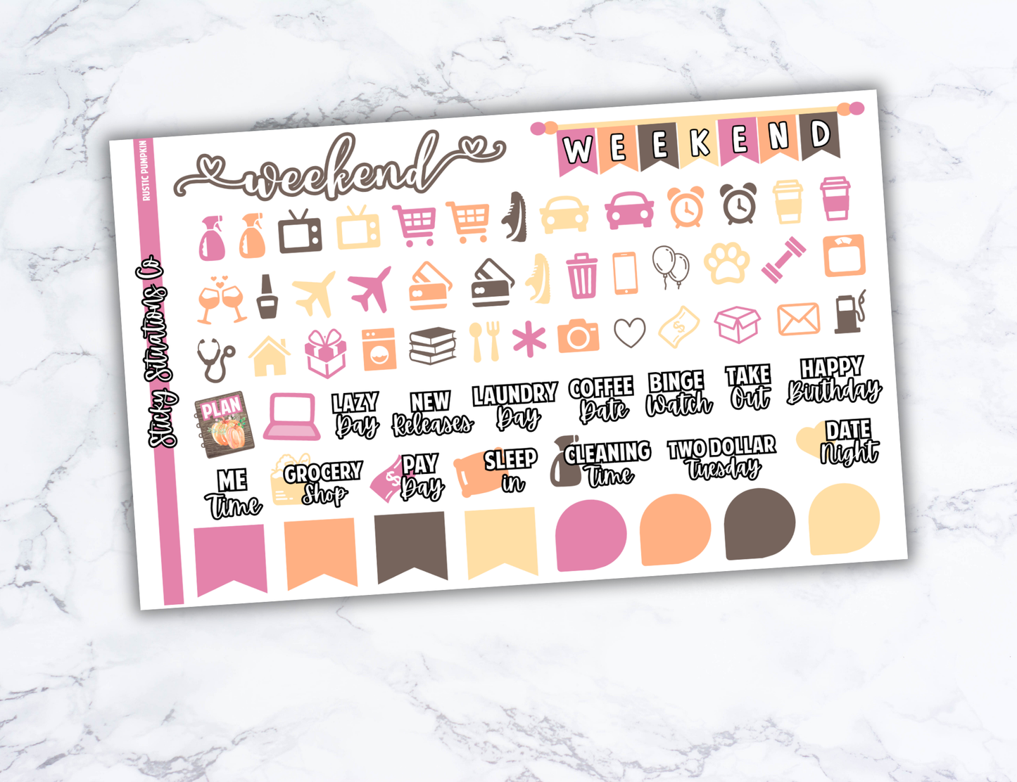 Rustic Pumpkin Mini Vertical Planner Sticker Kit – Fun and Bright Matte Stickers for Weekly Layouts | Perfect for Fall Planning