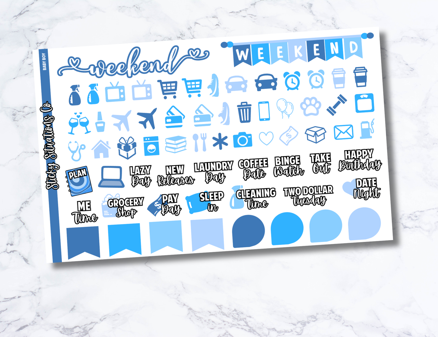 Baby Boy Mini Vertical Planner Sticker Kit – Fun Matte Stickers for Weekly Layouts | Perfect for Baby Planning